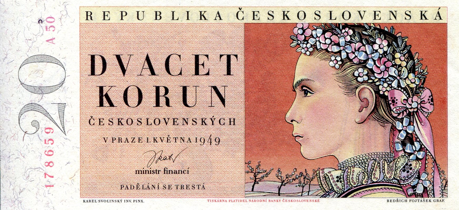 Czechoslovakia  20 Korun UNC pick #: 70a
