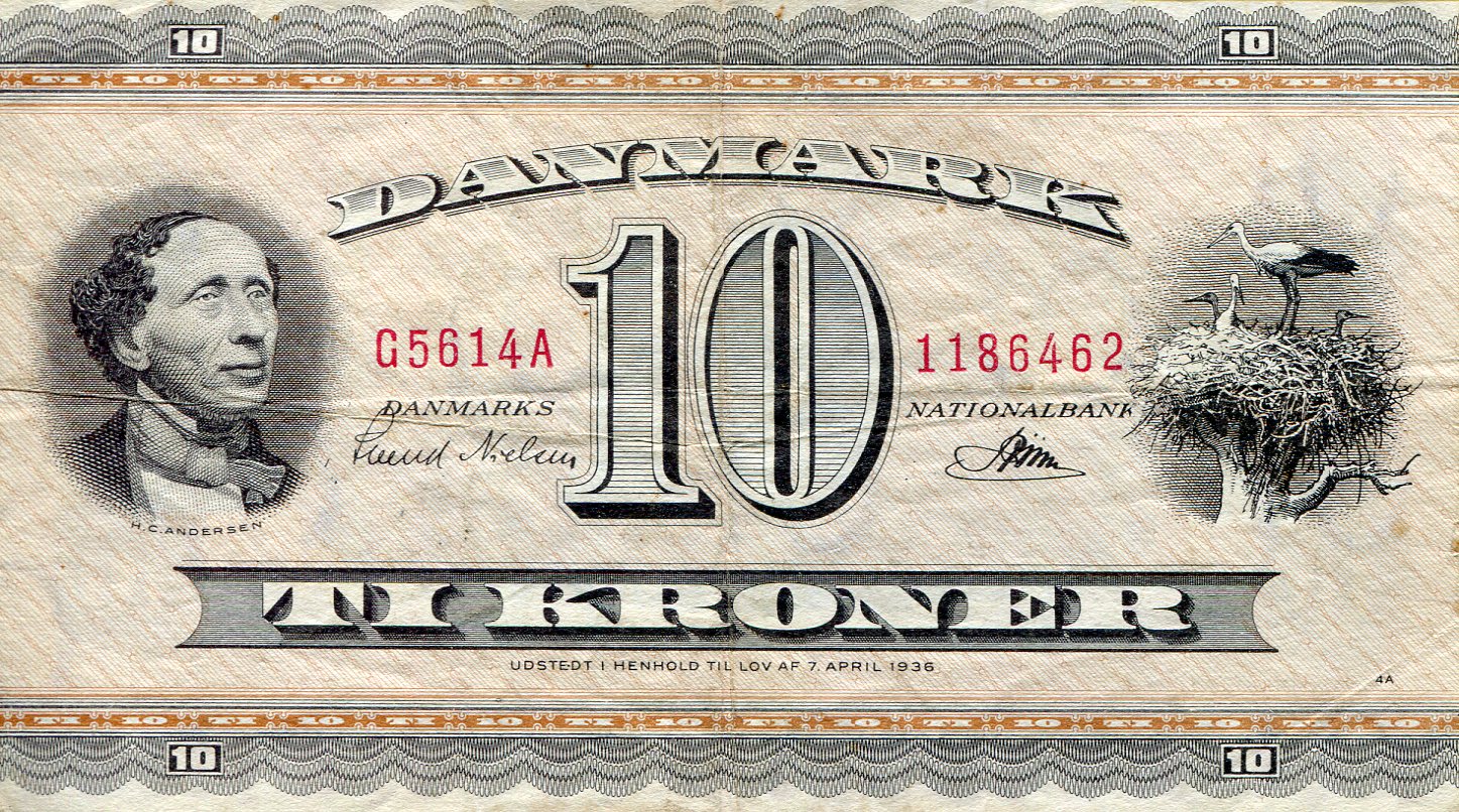 Denmark 10 Kroner F (see scan) pick #: 44k