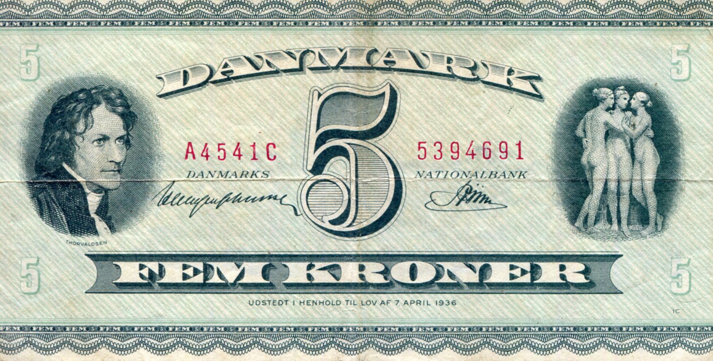 Denmark 5 Kroner F/VG (see large scan) pick #: 42c