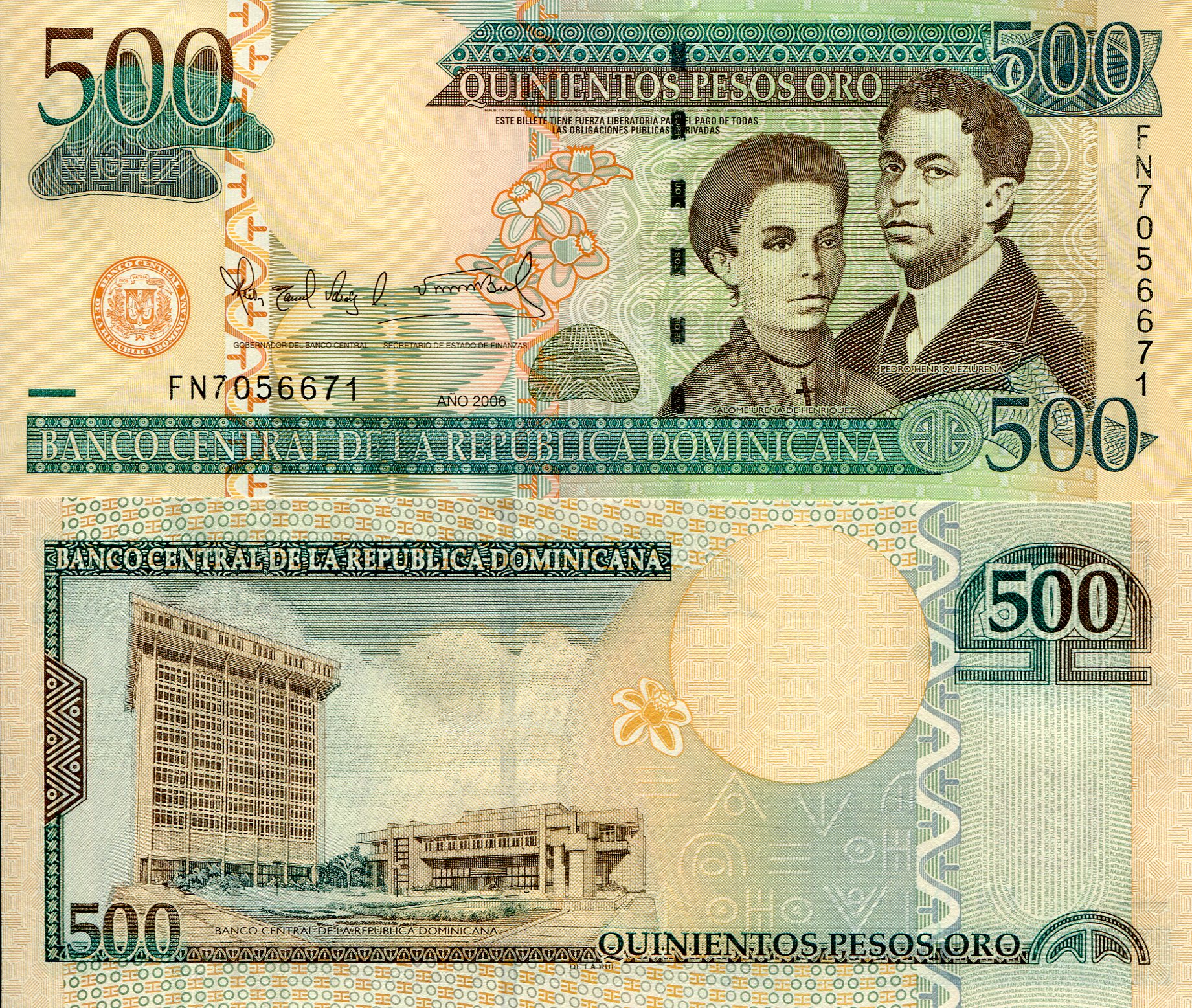 Dominican Republic 500 Pesos Oro UNC pick #: 179a