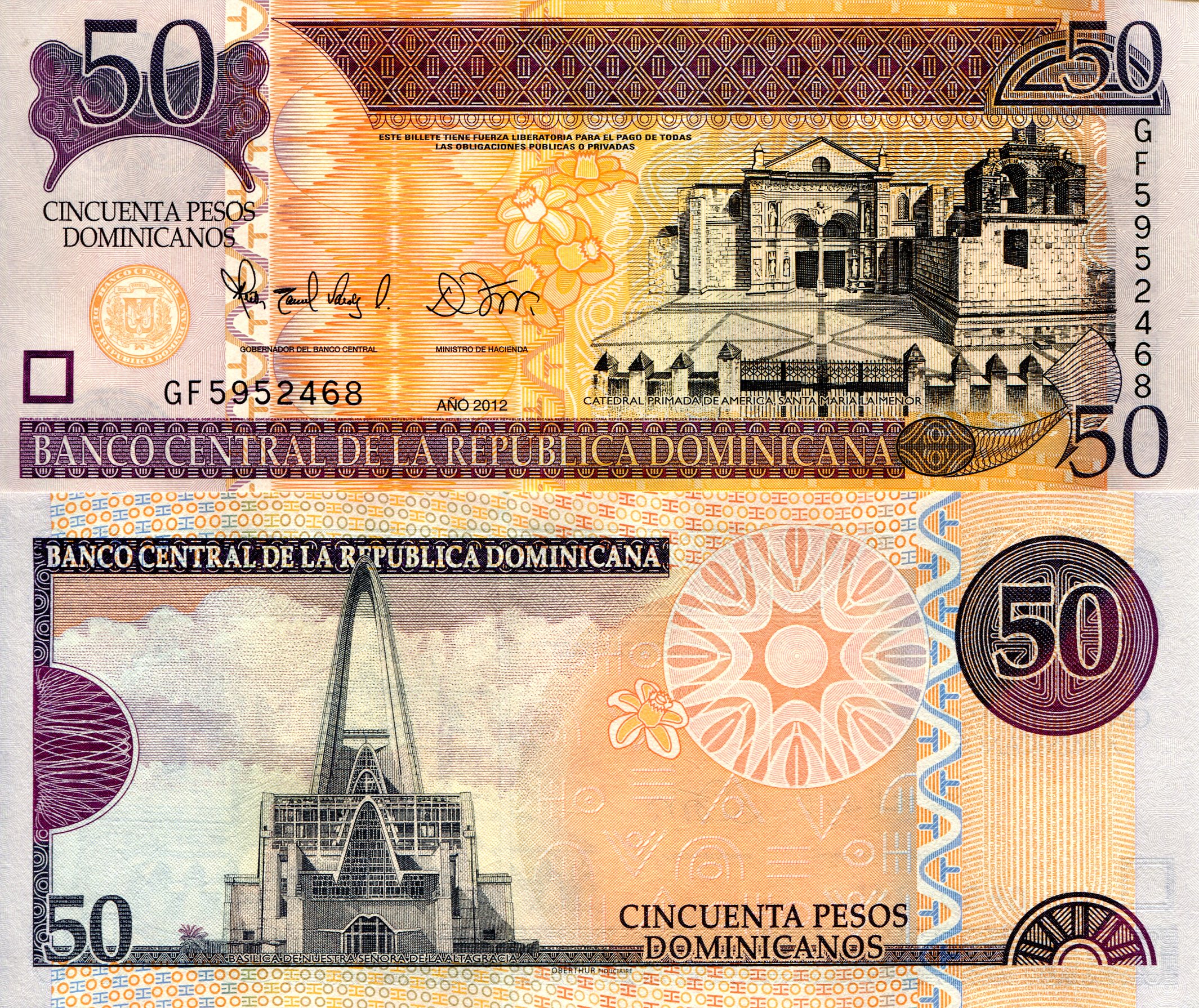 Dominican Republic 50 Pesos XF (RH edge crease) pick #: 183a