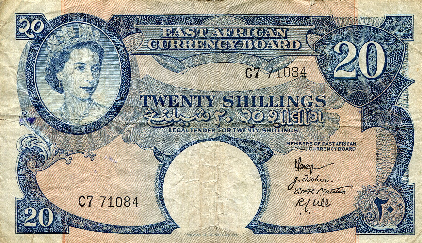 East Africa 20 Shillings VG/G (see large scan) pick #: 39a