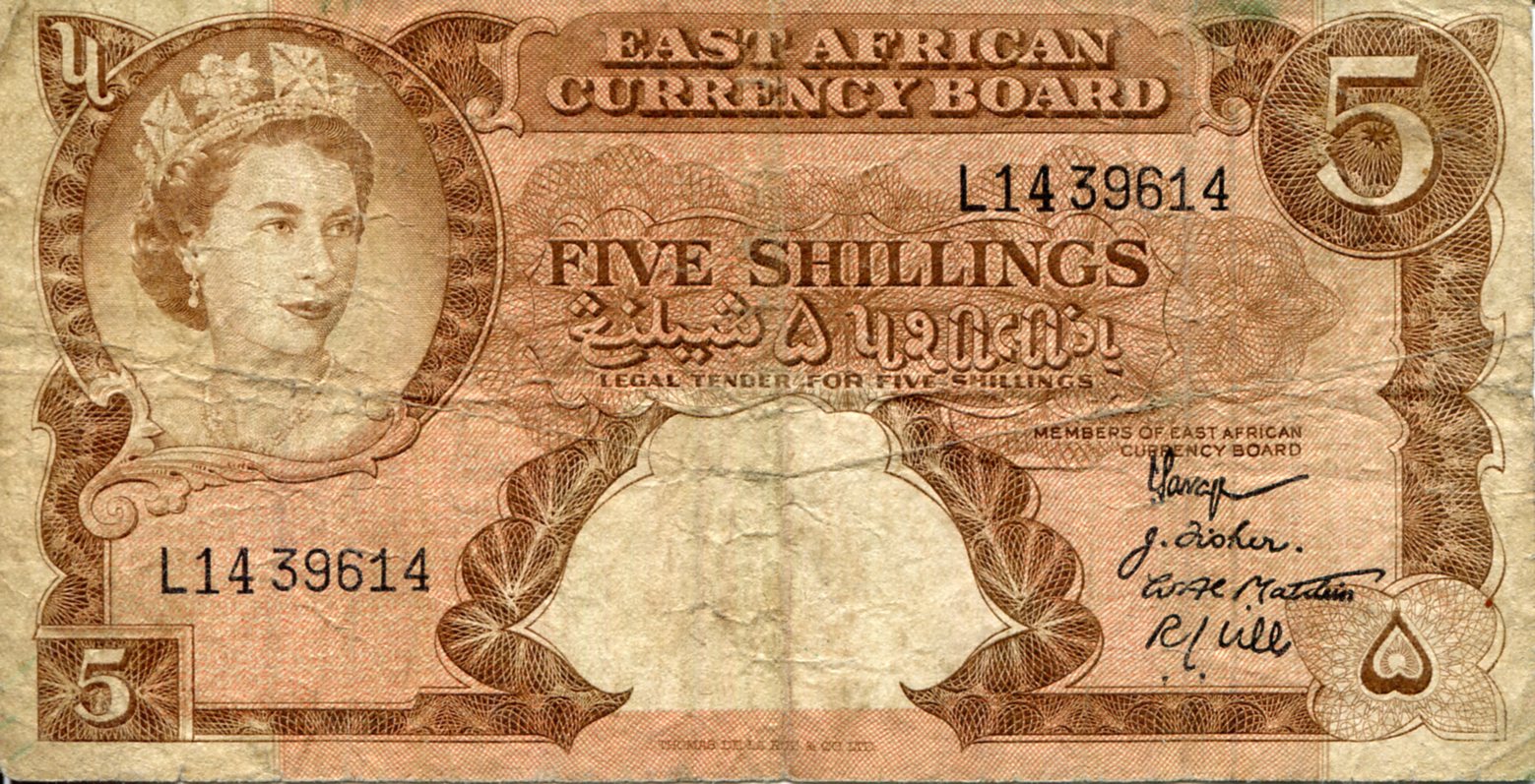 East Africa 5 Shillings F/VG (see large scan) pick #: 37a