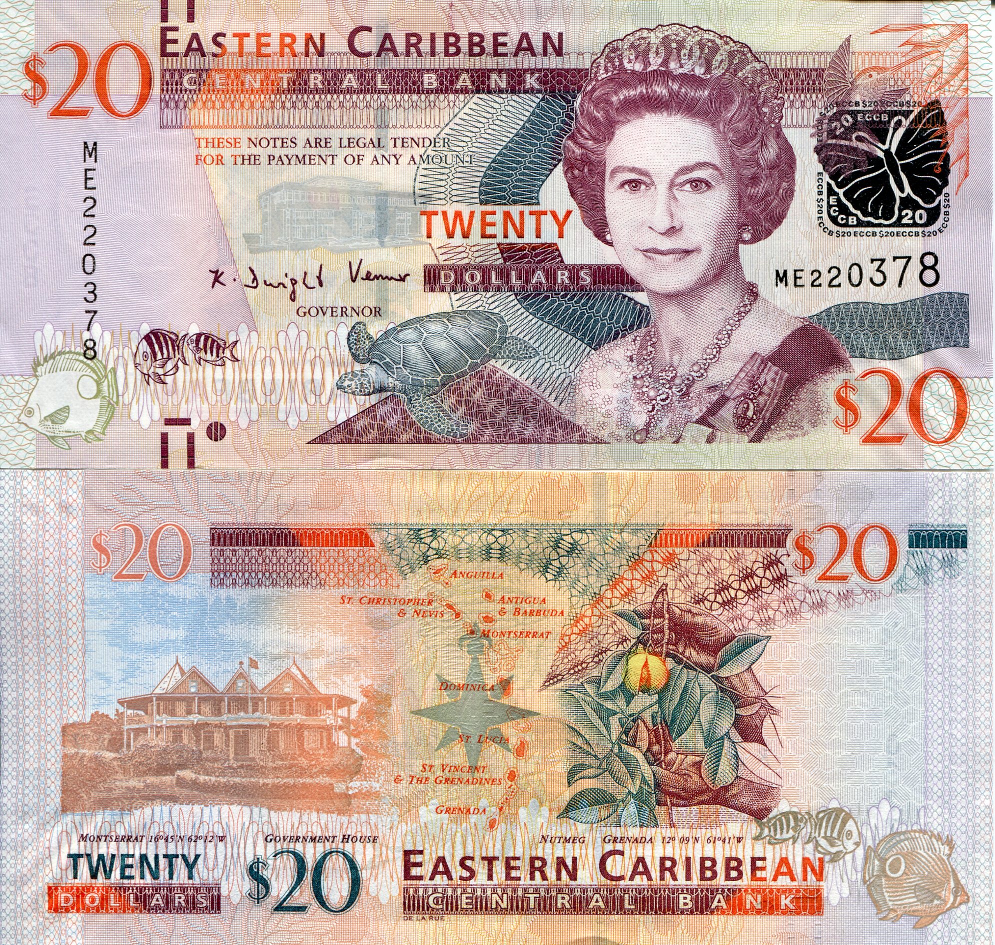Eastern Caribbean States 20 Dollars UNC pick #: 53a