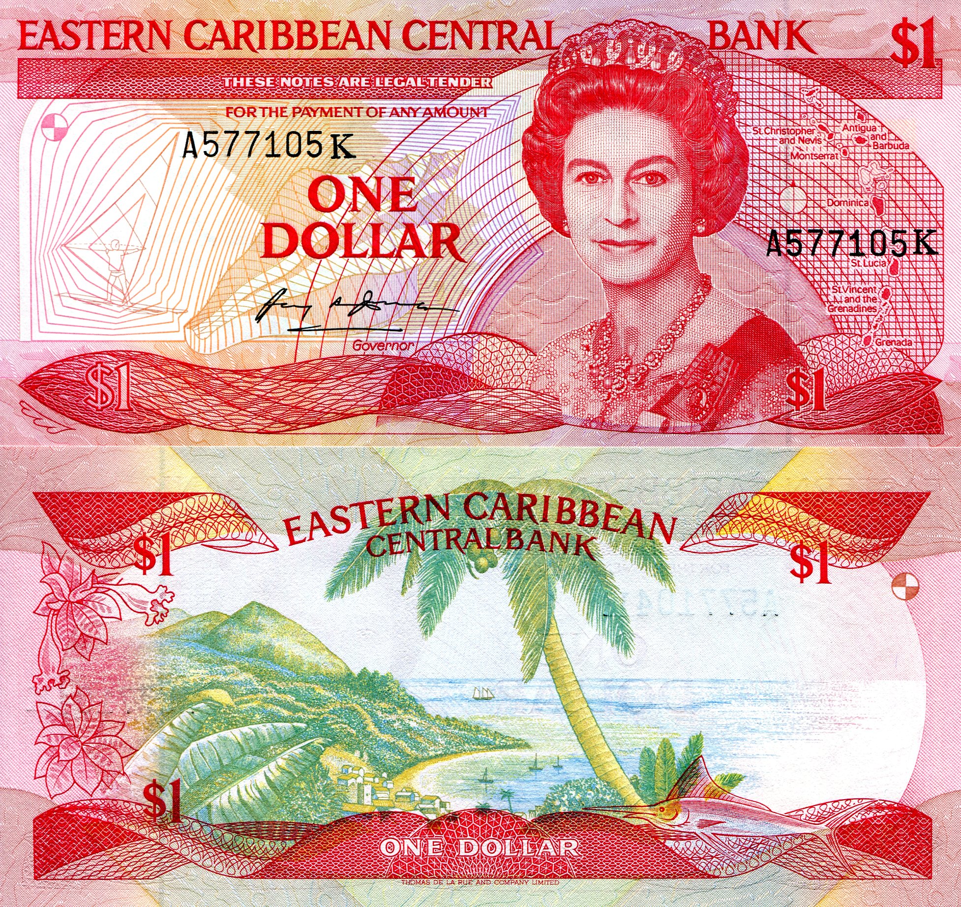 Saint Kitts and Nevis 1 Dollar UNC pick #: 17K