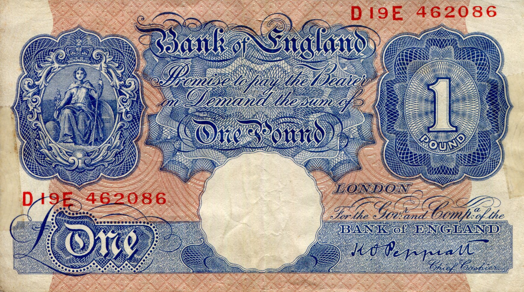 England 1 Pound F/VG (see large scan) pick #: 367a