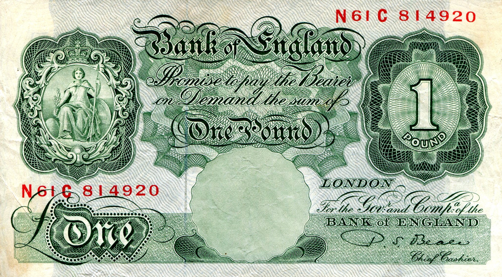 England 1 Pound VF (see large scan) pick #: 369b