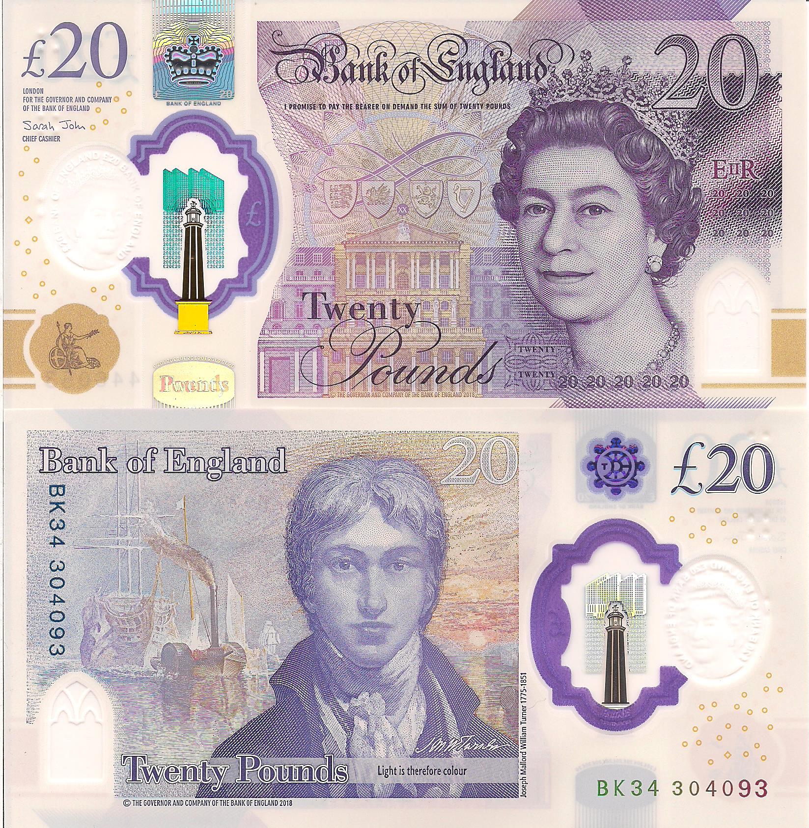 England 20 Pounds XF (Center fold) pick #: New