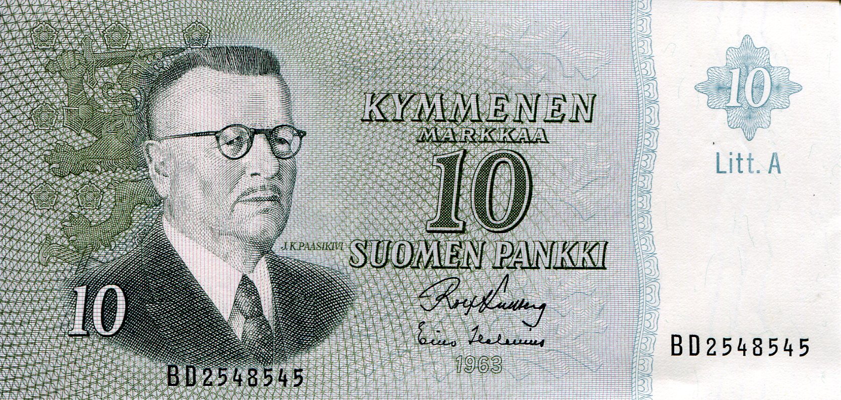 Finland 10 Markkaa UNC pick #: 104