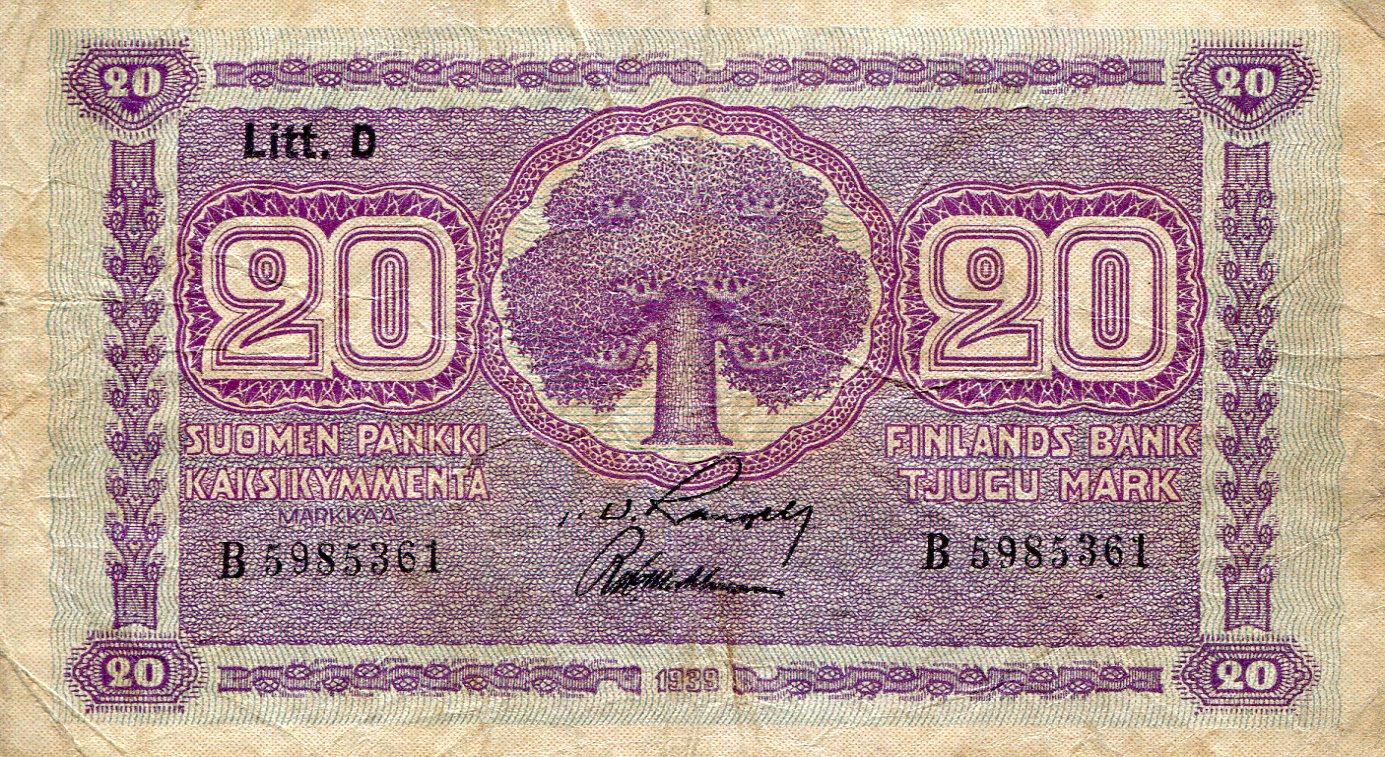 Finland 20 Markkaa VG (See large scan) pick #: 71