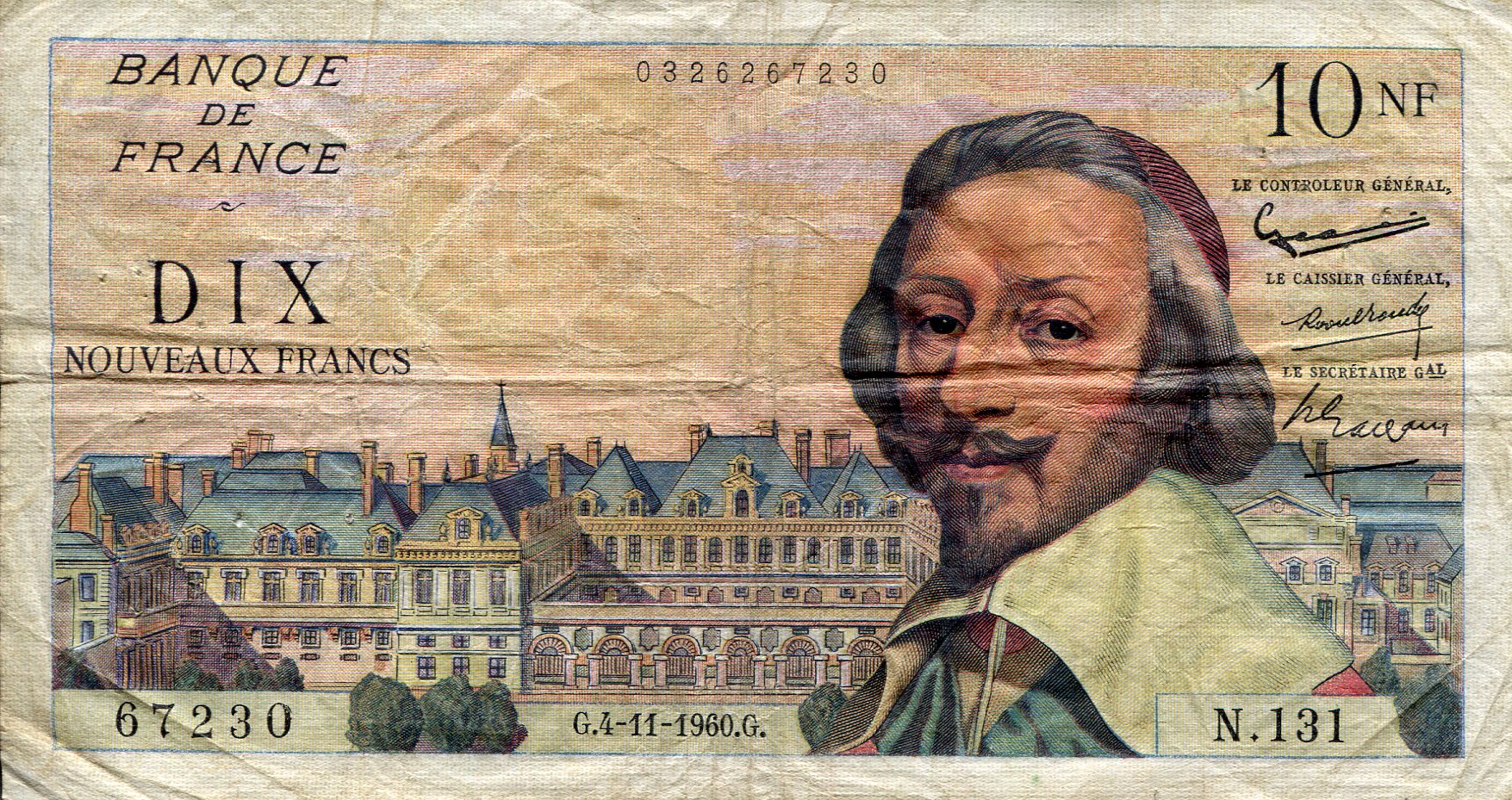 France 10 New Francs VF (see large scan) pick #: 142