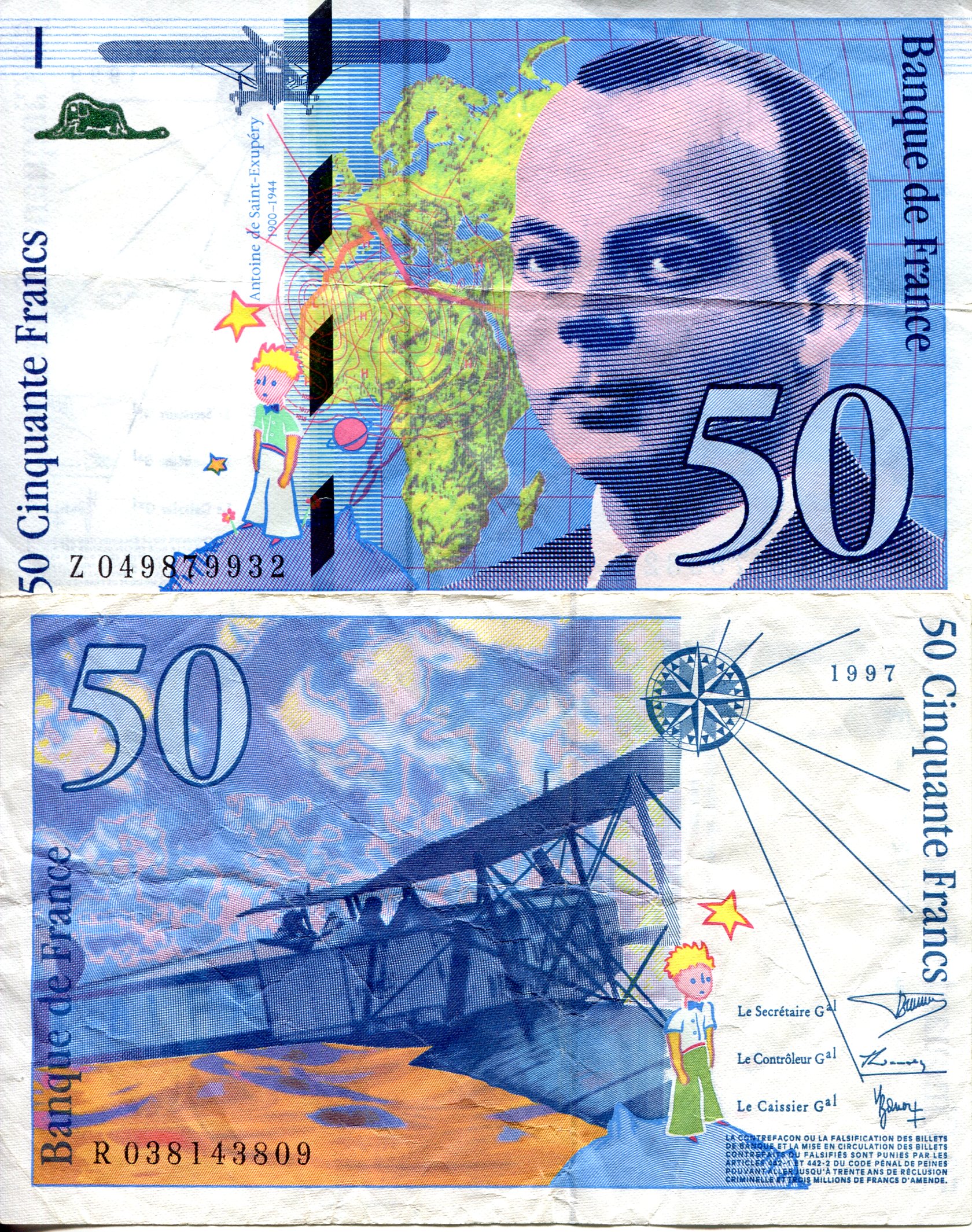 France 50 Francs VF/F (see large scan) pick #: 157Ad