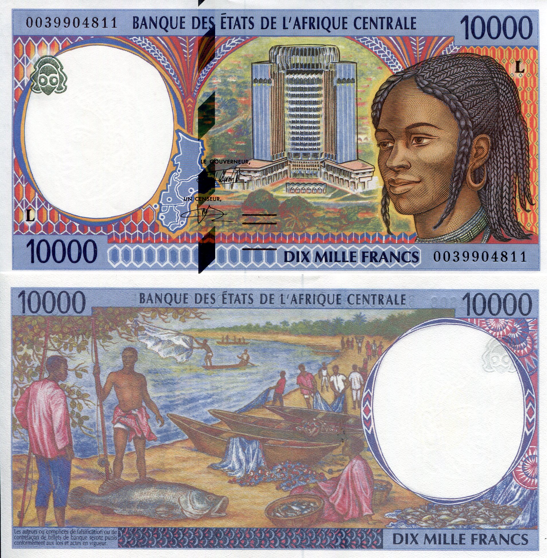Gabon 10,000 Francs UNC (printed on thinner paper) pick #: 405Lf