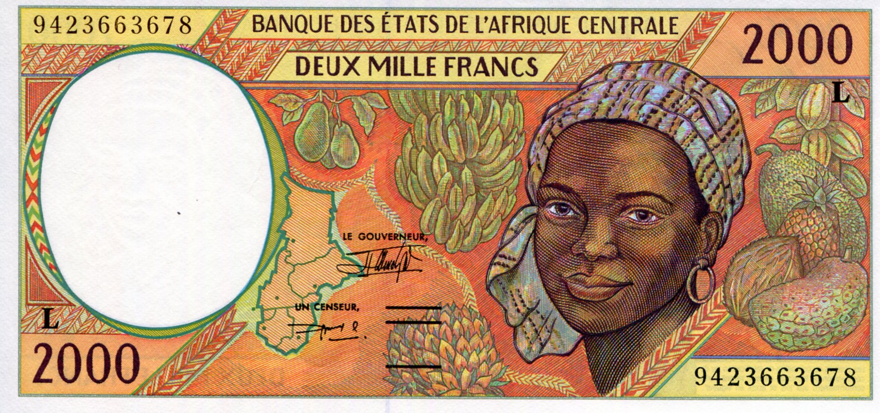 Gabon 2,000 Francs UNC (printed on thinner paper) pick #: 403Lb