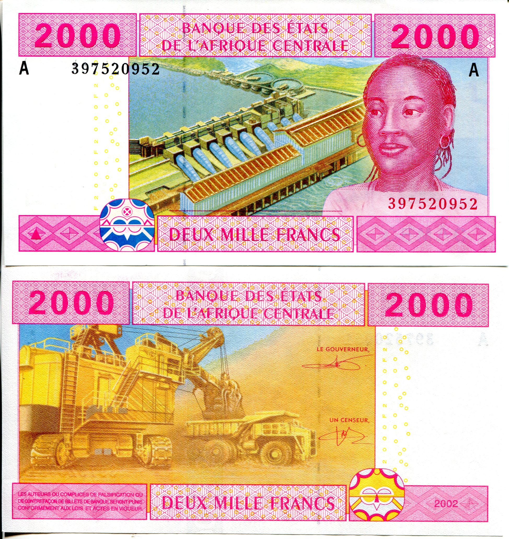 Gabon 2,000 Francs UNC pick #: 408Ac