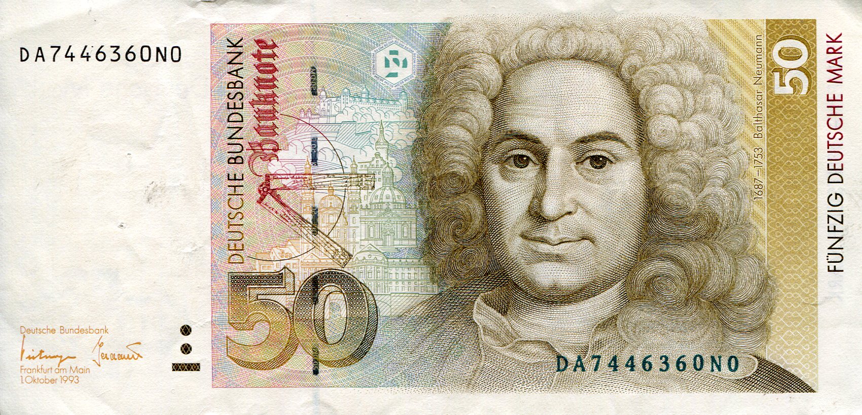 Germany, West (FDR) 50 Deutsche Marks VF (see scan - standard staple holes) pick #: 40c