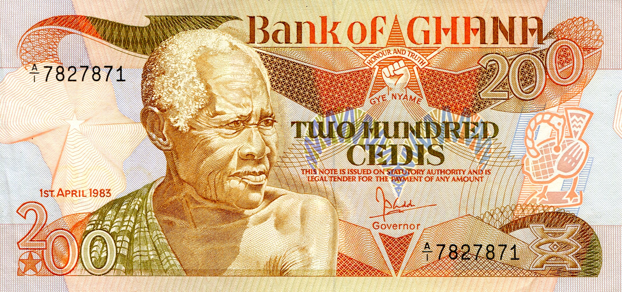 Ghana 200 Cedis XF (see large scan) pick #: 27a
