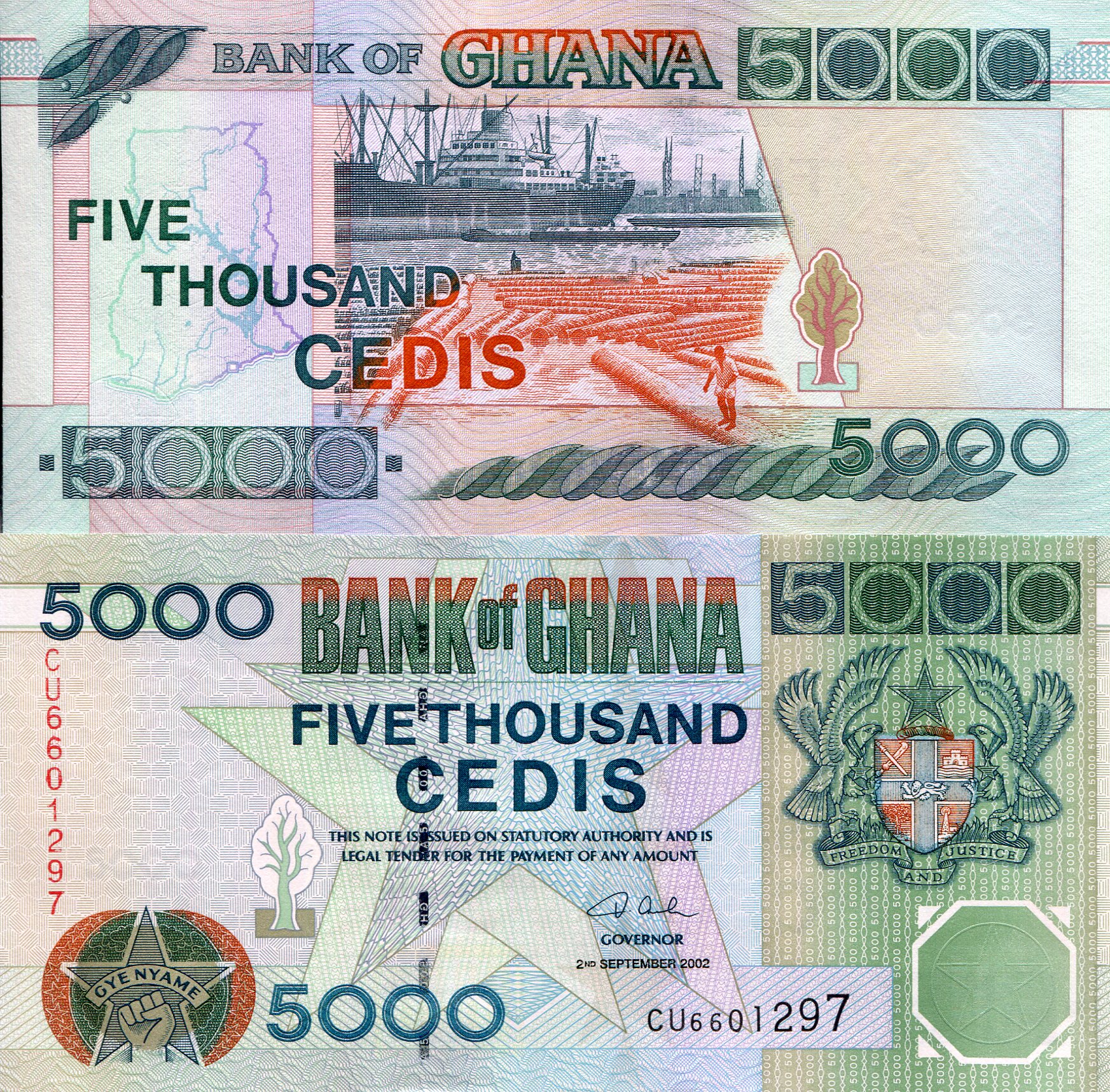 Ghana 5000 Cedis UNC pick #: 34g (?)