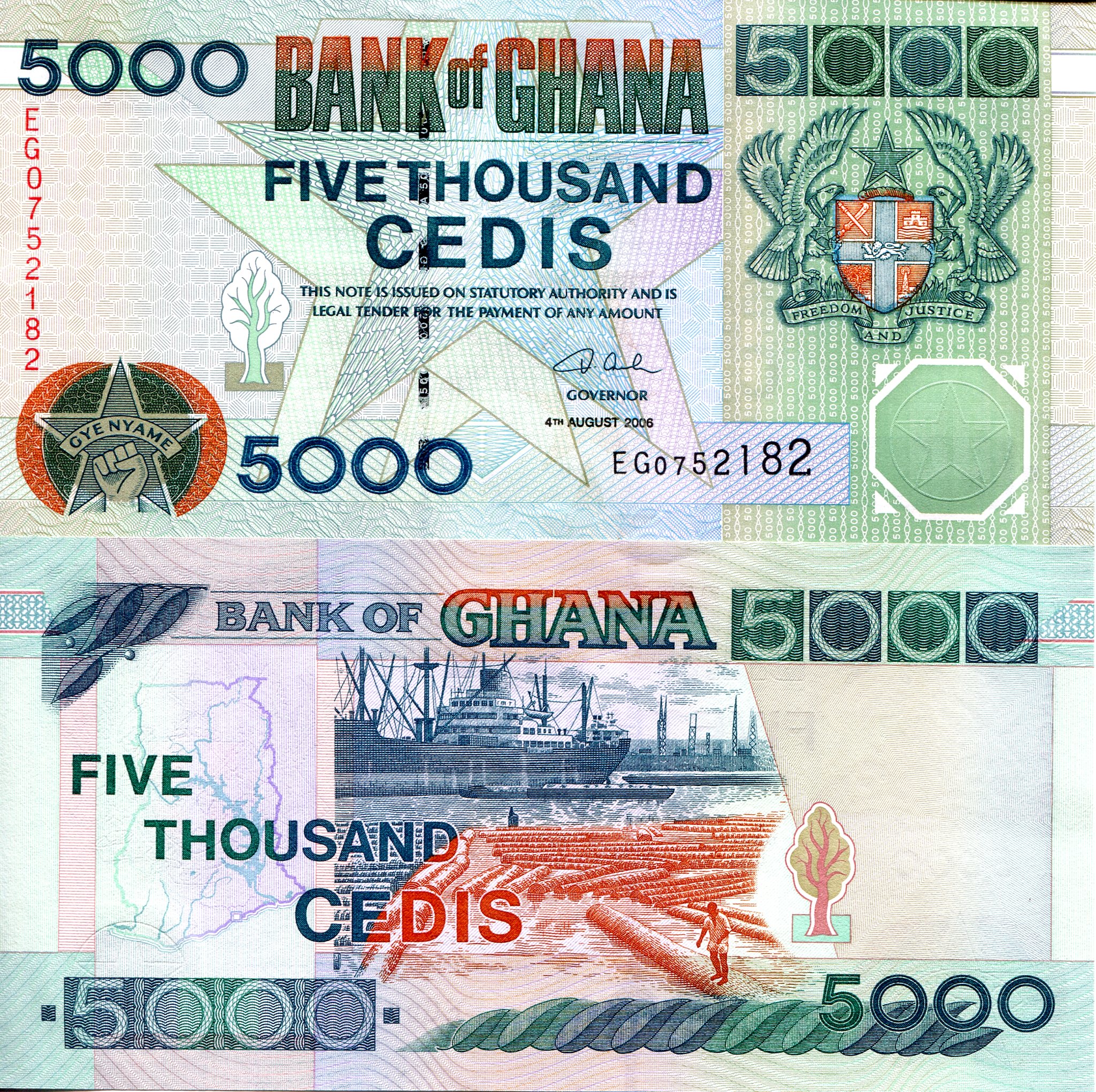 Ghana 5000 Cedis UNC pick #: 34j