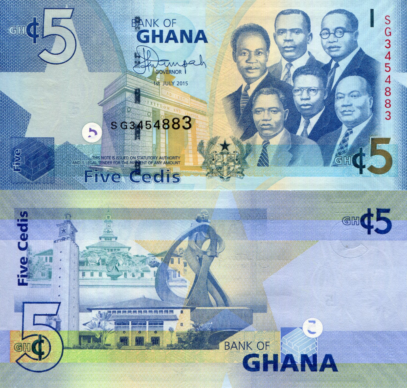 Ghana 5 Cedis UNC pick #: 38f