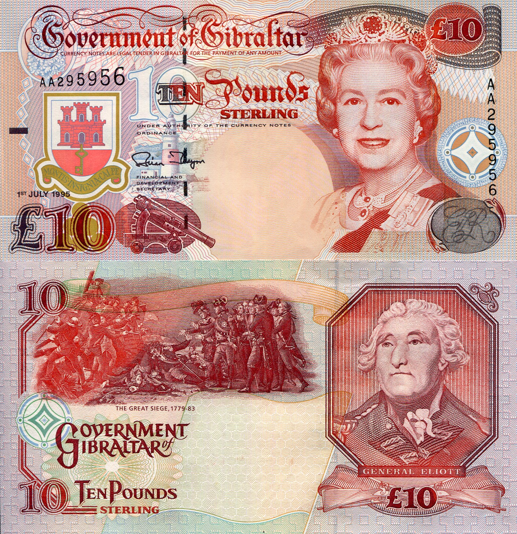 Gibraltar 10 Pound UNC pick #: 26a