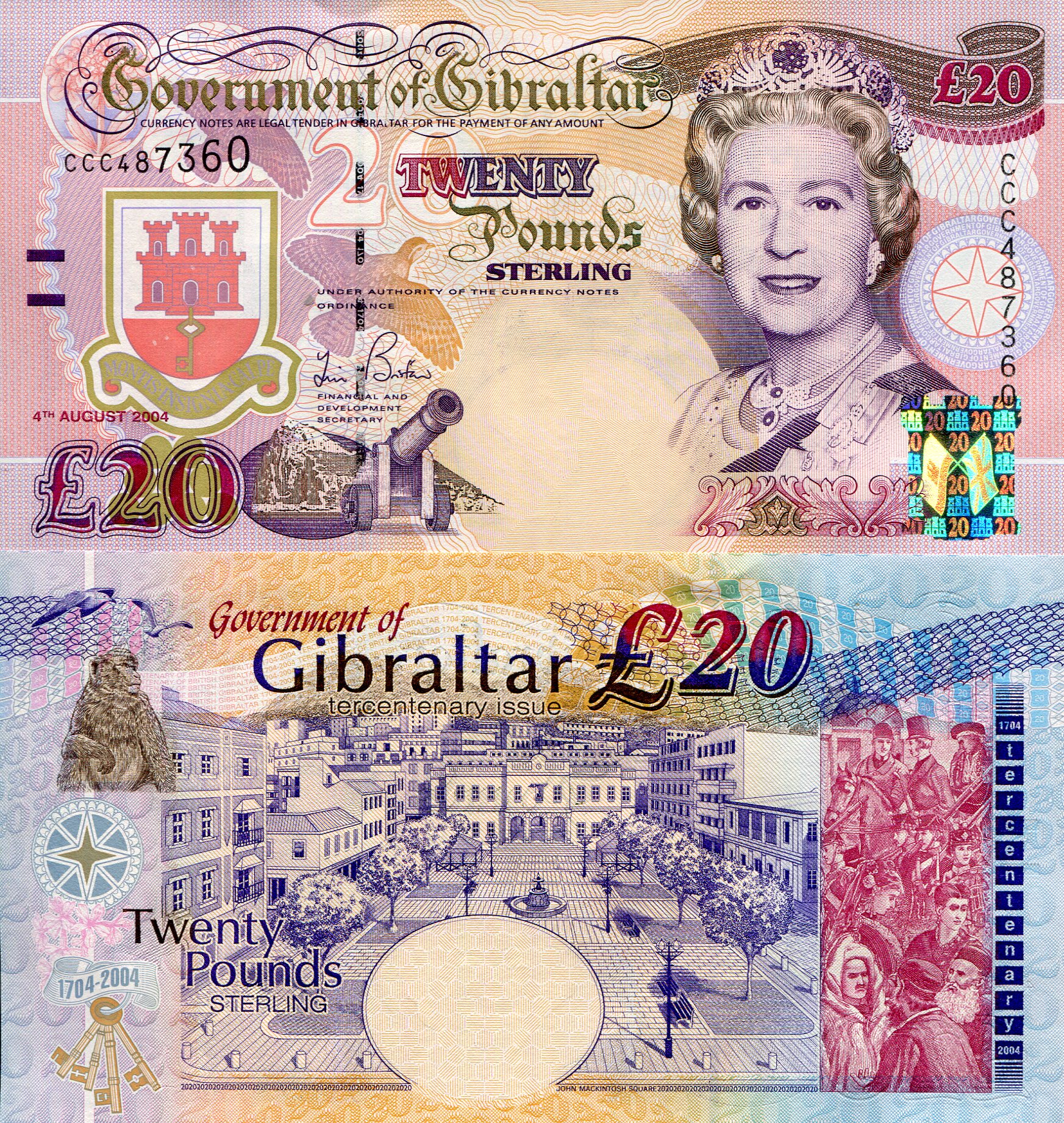 Gibraltar 20 Pounds UNC pick #: 31a