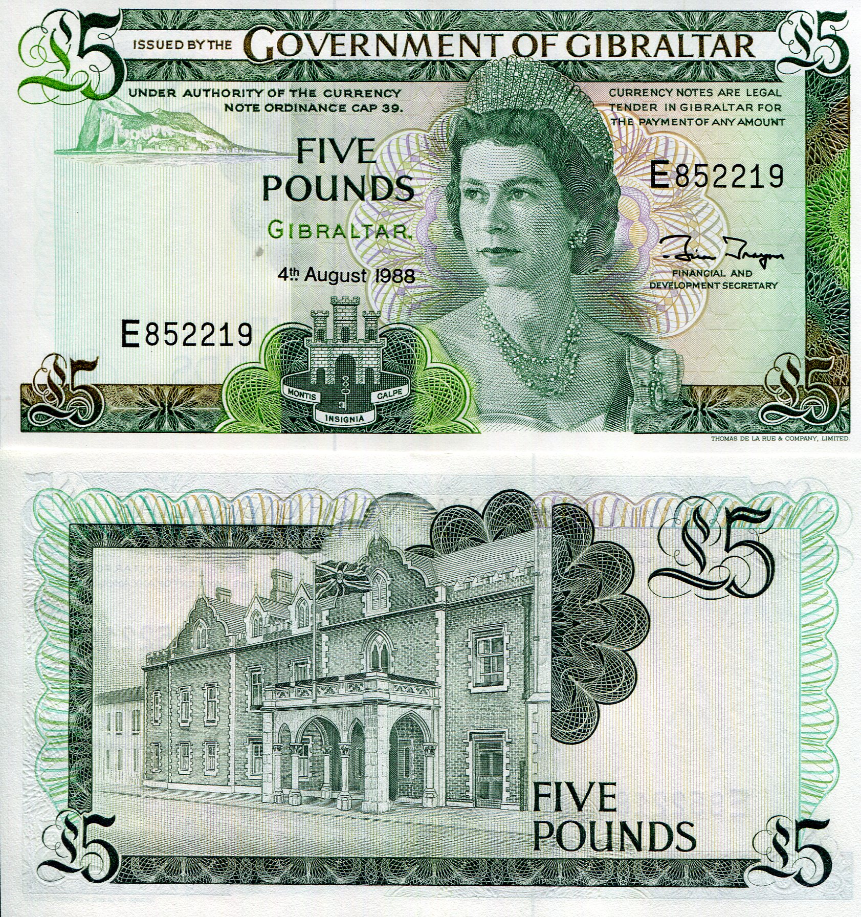 Gibraltar 5 Pounds UNC pick #: 21b