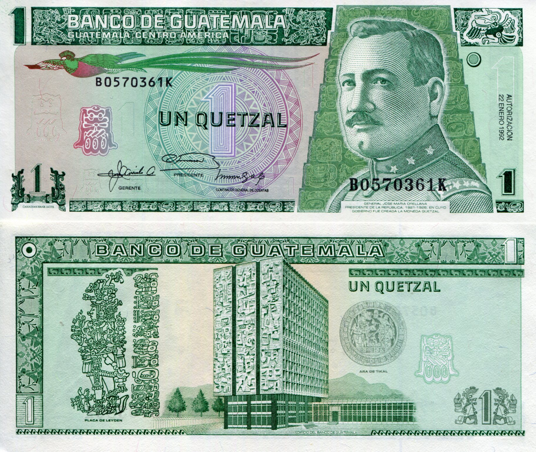 Guatemala  1 Quetzal UNC pick #: 73f