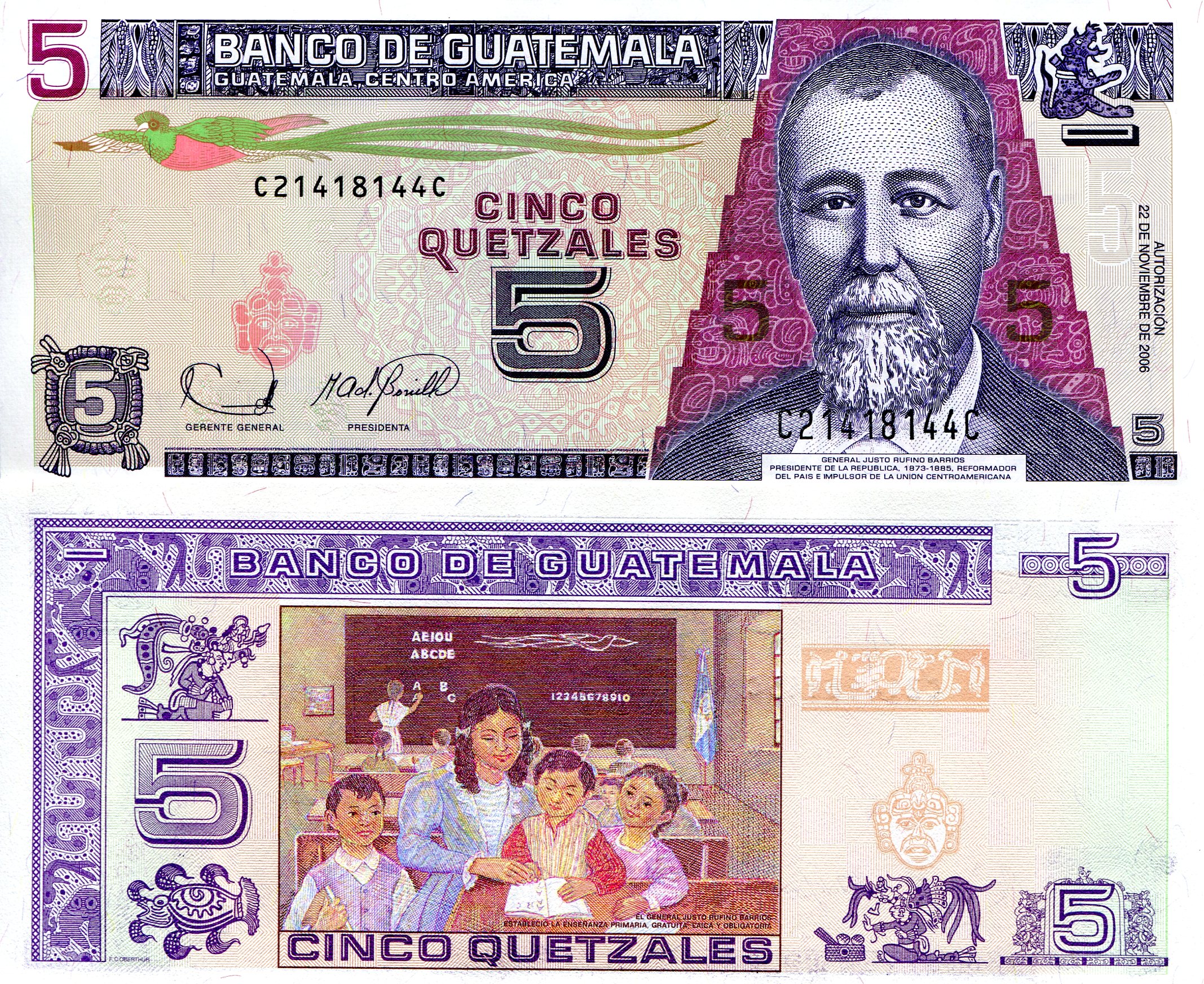 Guatemala  5 Quetzal UNC pick #: 106b