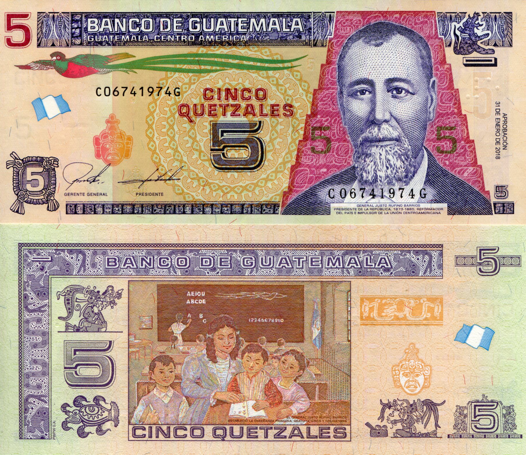 Guatemala  5 Quetzal UNC pick #: New