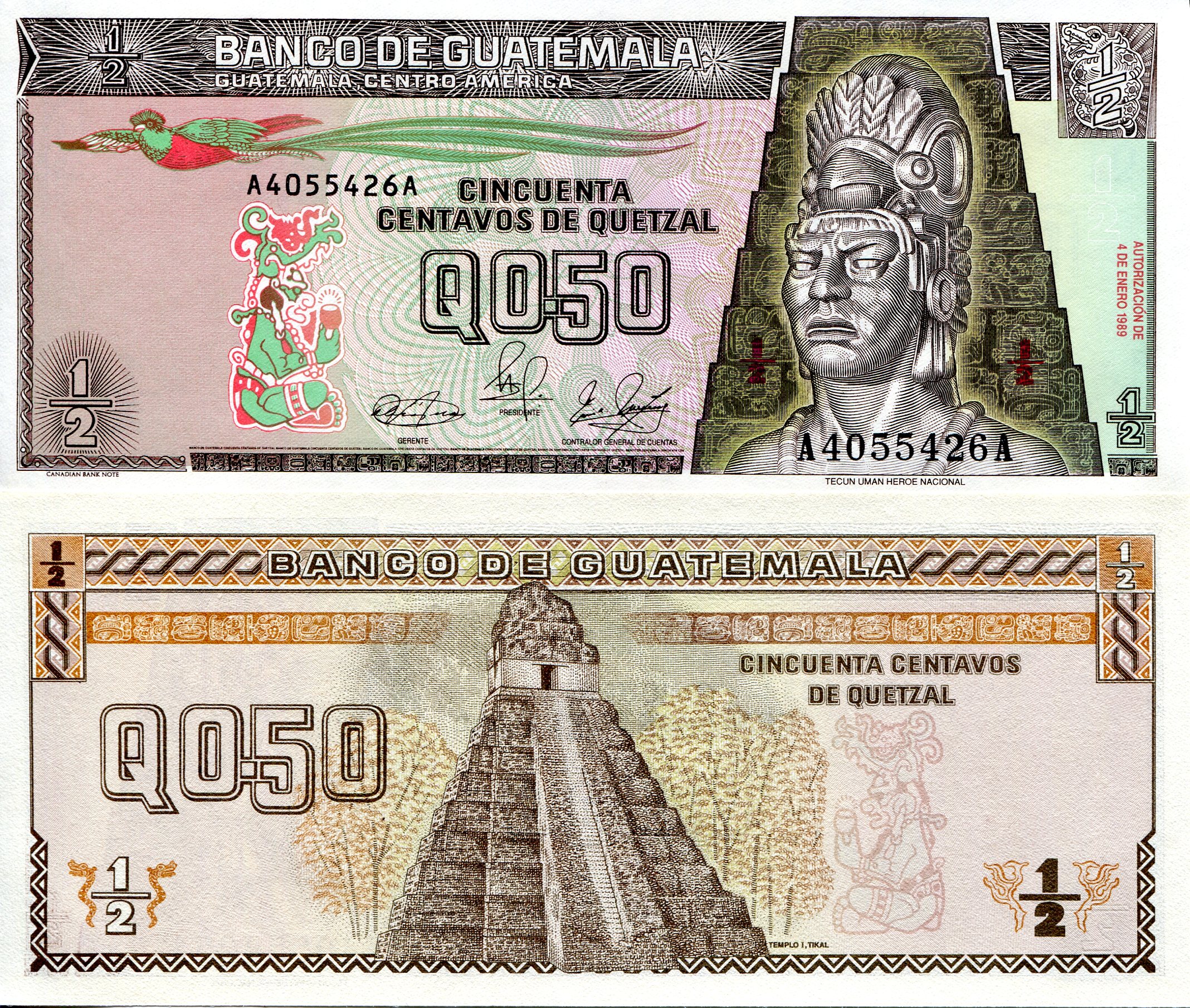 Guatemala  .5 Quetzal aUNC pick #: 72a