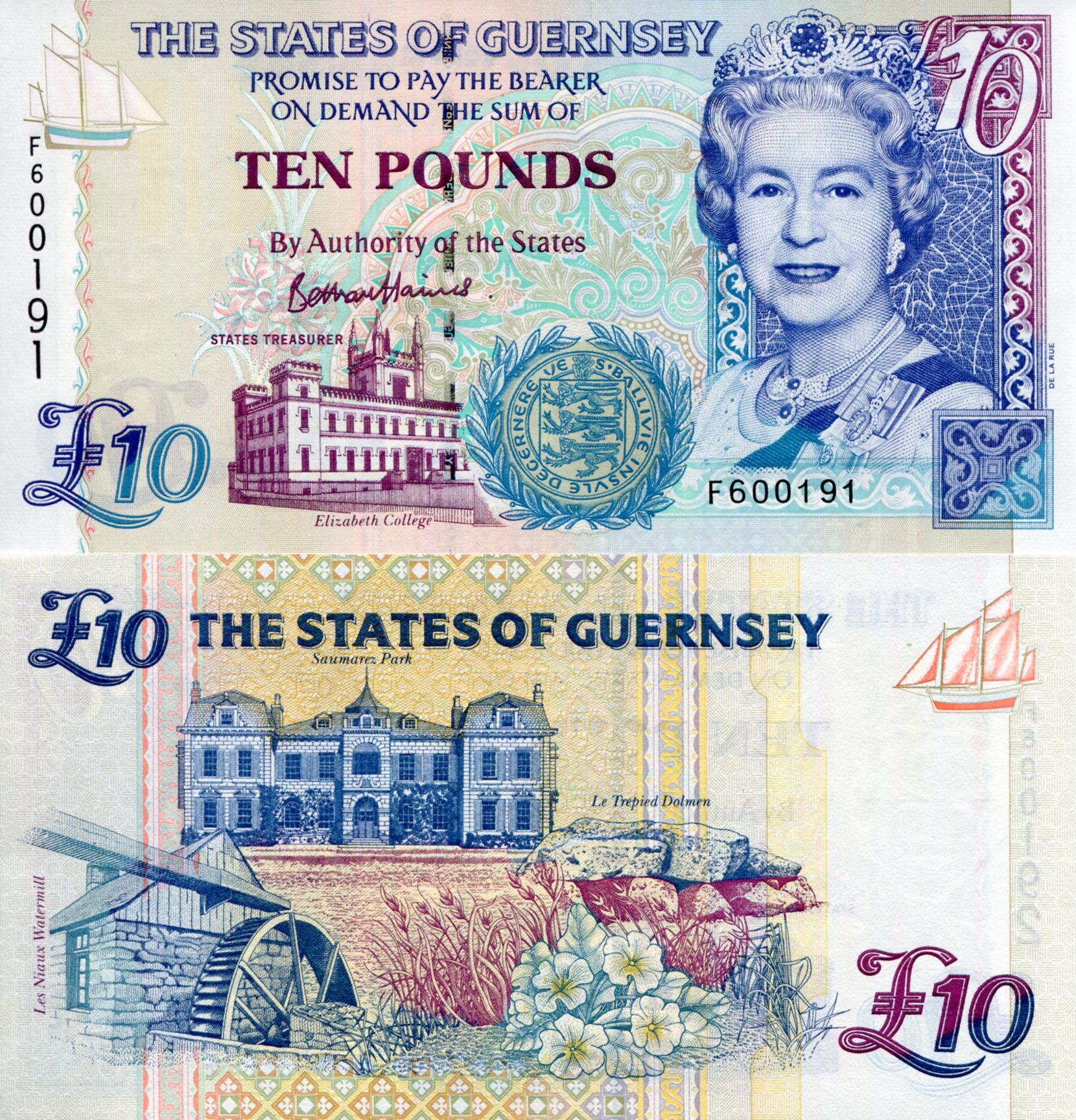 Guernsey 10 Pounds UNC pick #: 57d