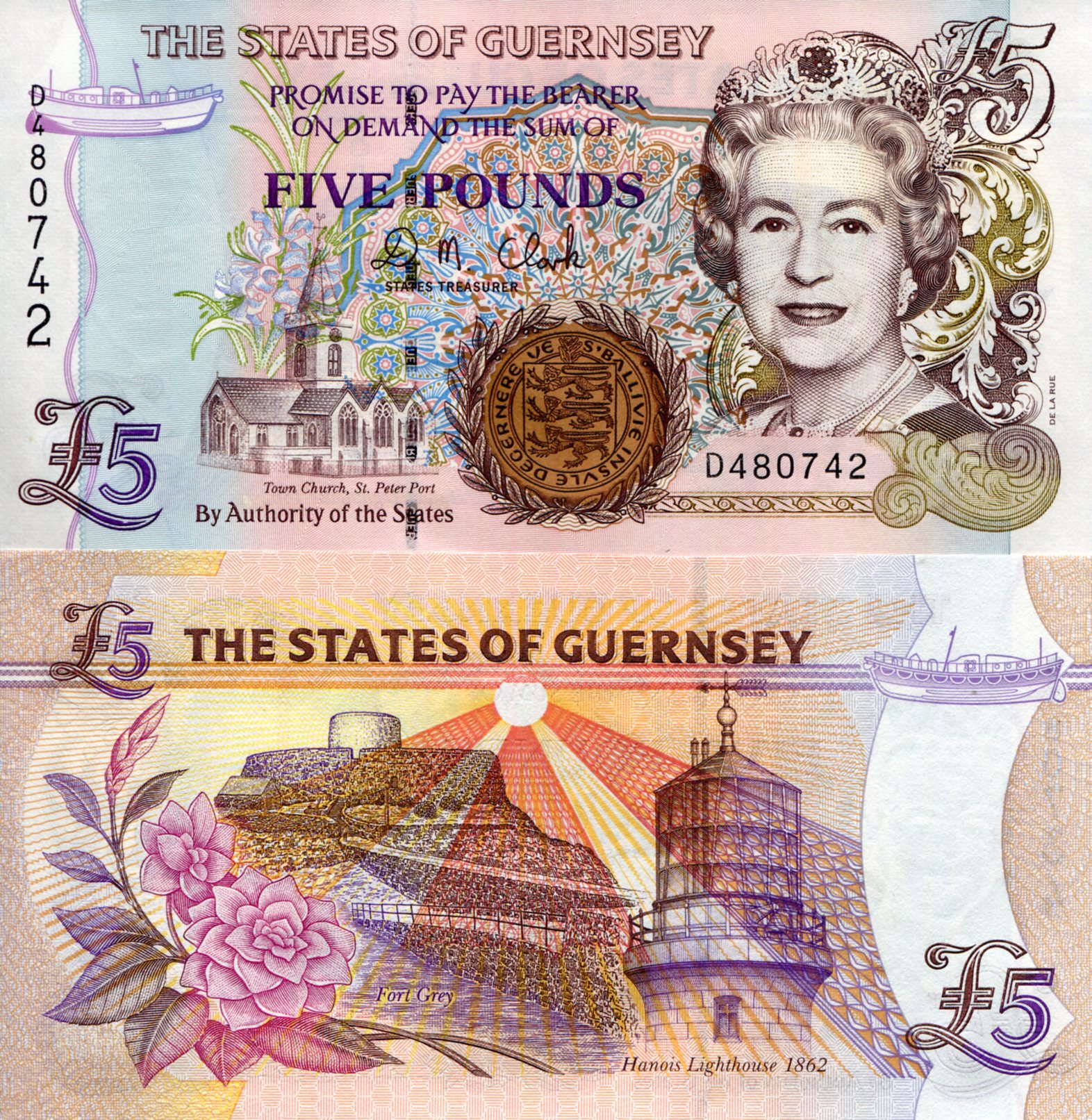 Guernsey 5 Pounds UNC pick #: 56c