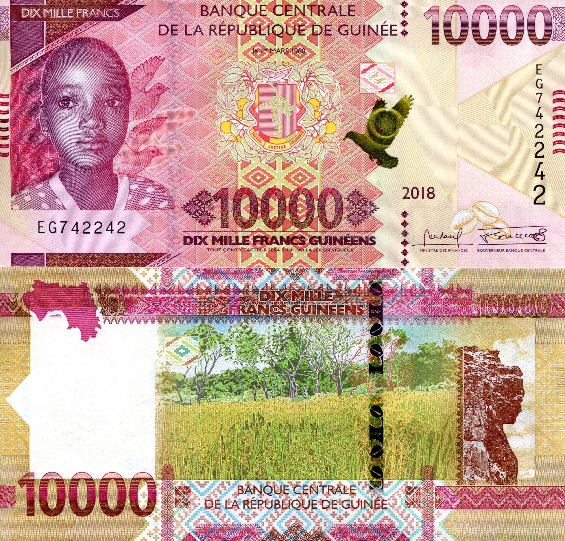 Guinea 10,000 Francs UNC pick #: New