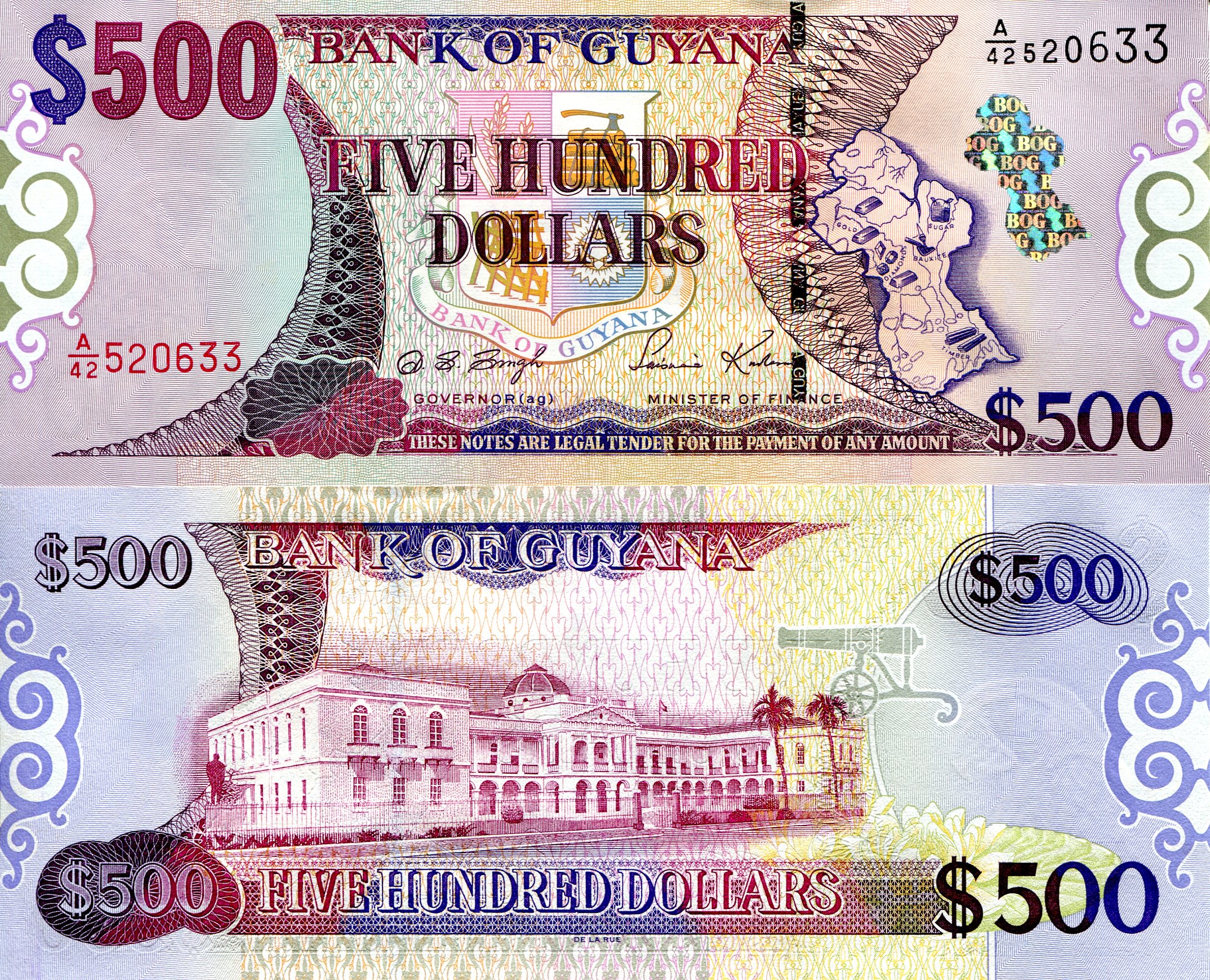 Guyana 500 Dollars UNC pick #: 34b