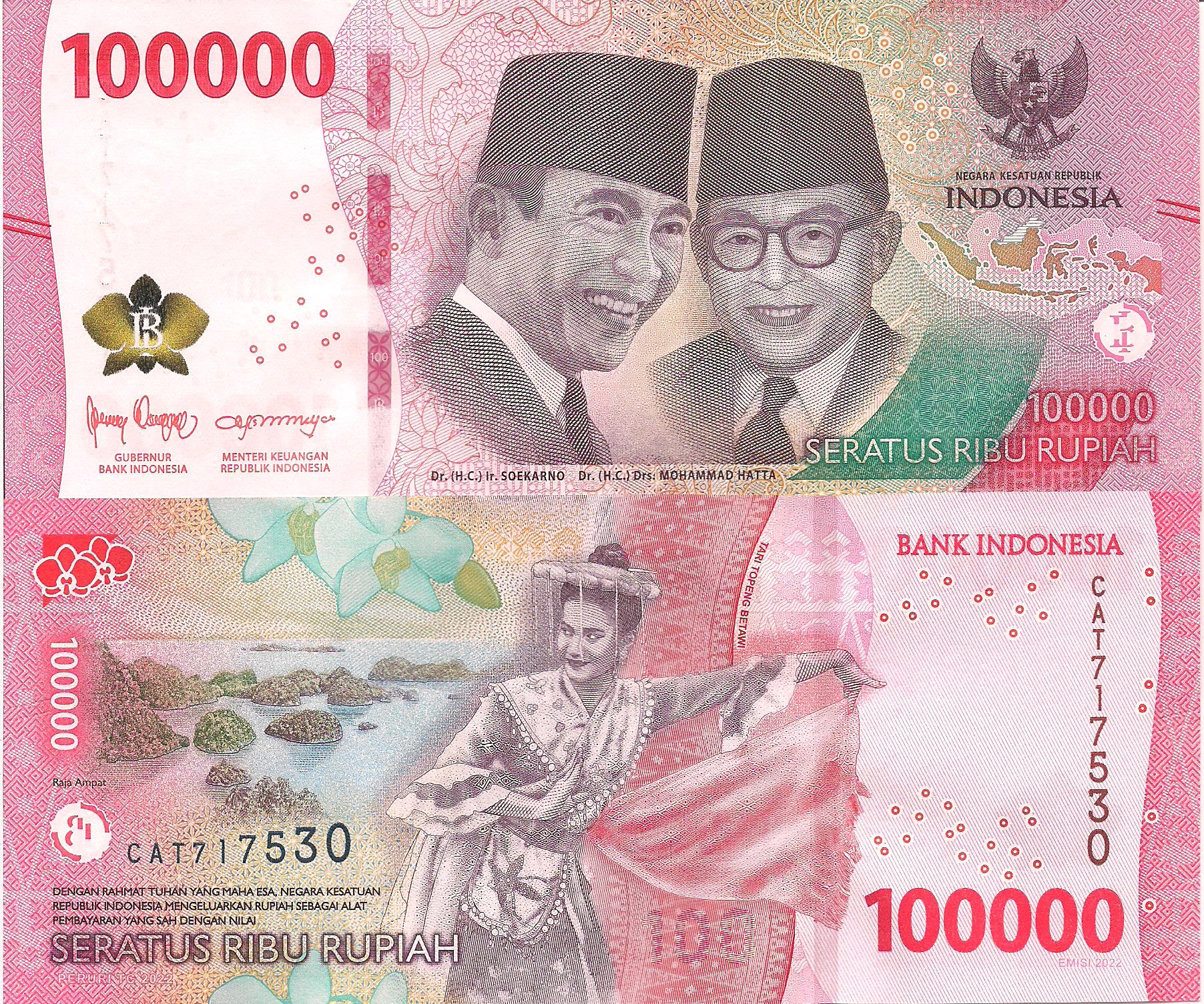 Indonesia  100,000 Rupiah UNC pick #: New