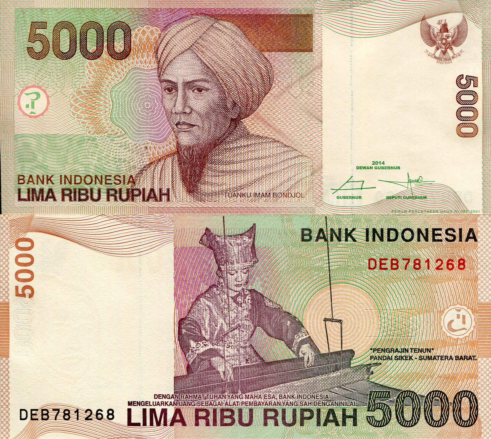 Indonesia  5,000 Rupiah UNC pick #: 142o