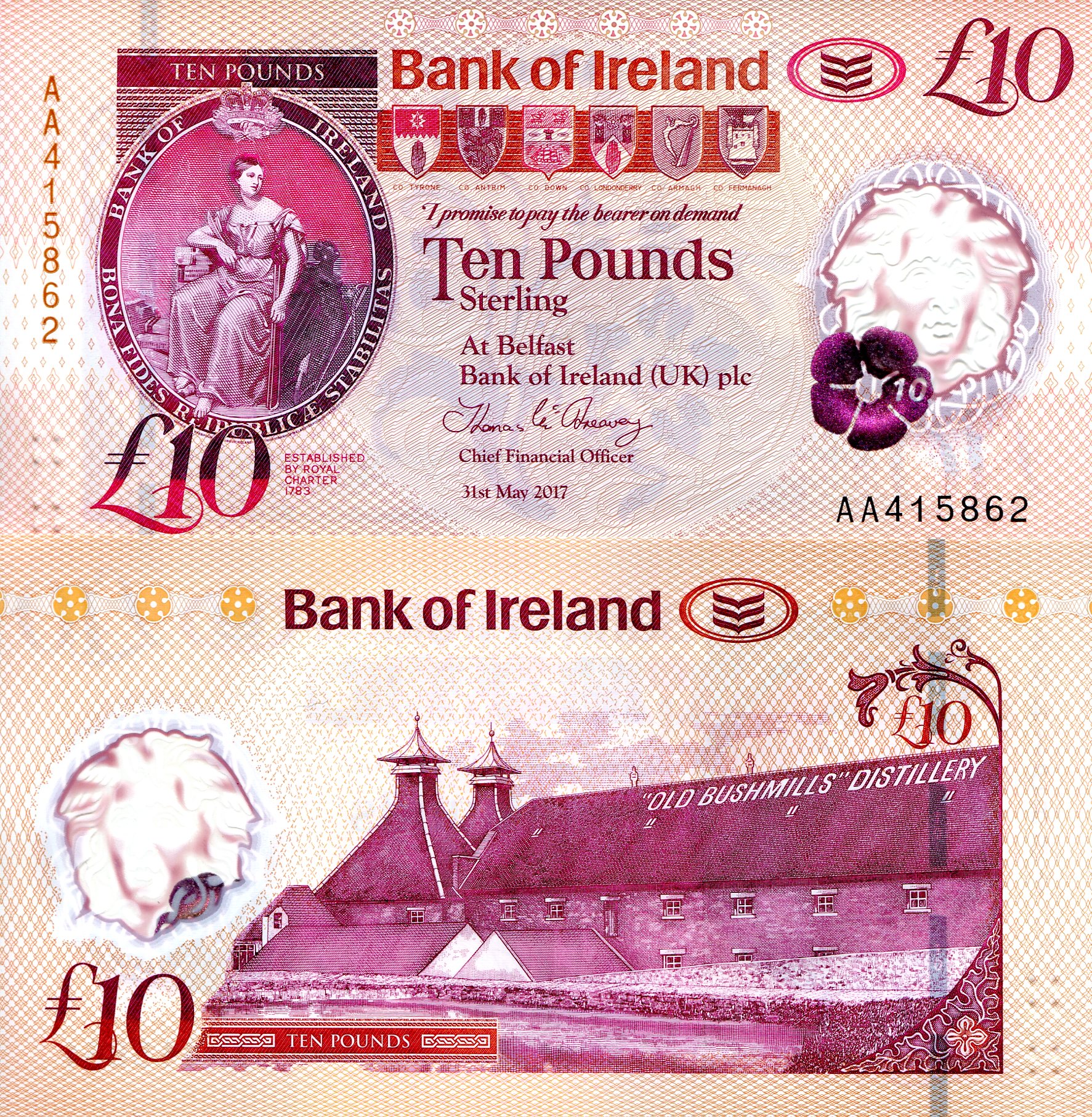 Ireland, North 10 Pounds UNC pick #: New