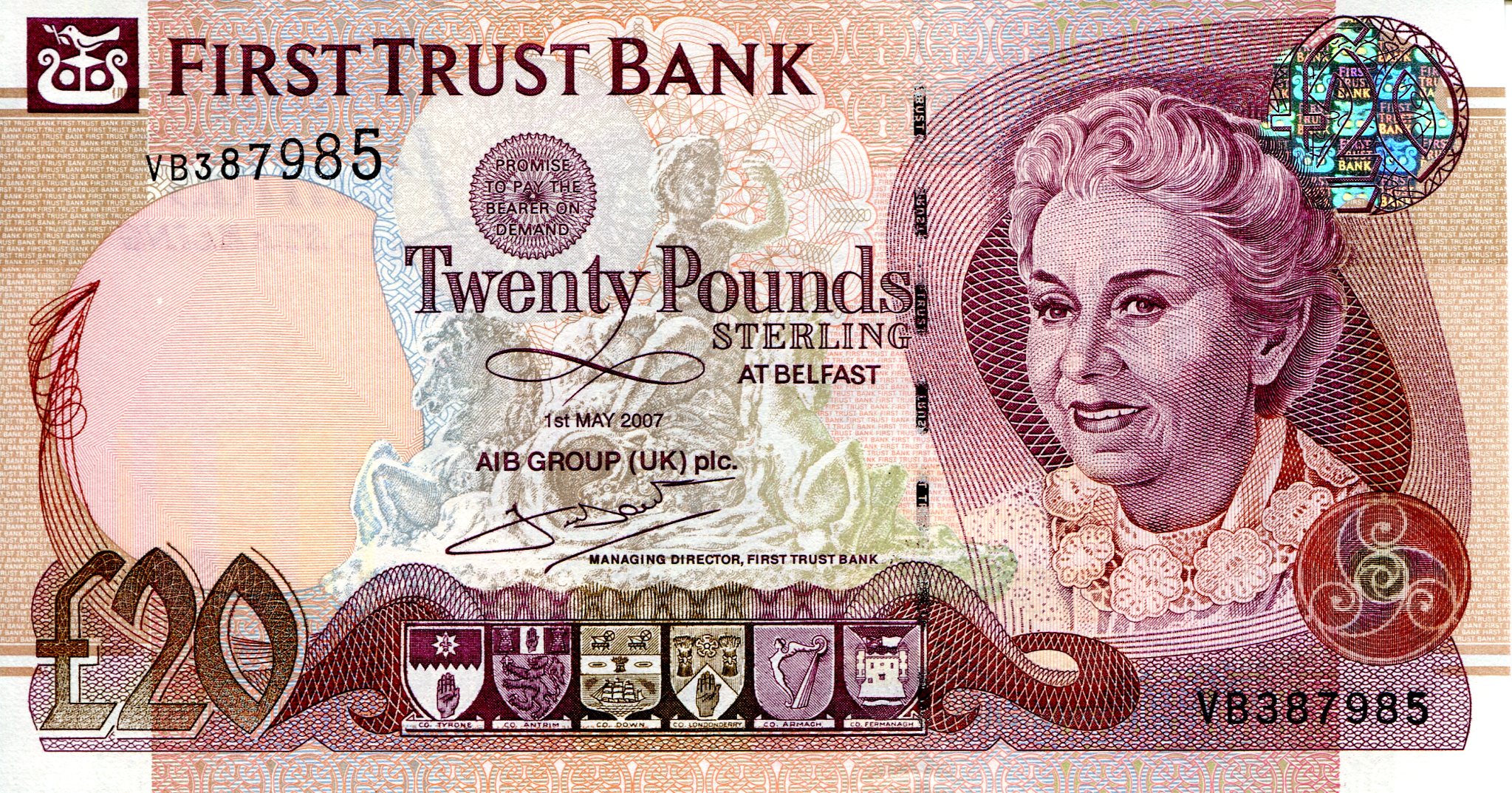 Ireland, North 20 Pounds UNC  pick #: 137b