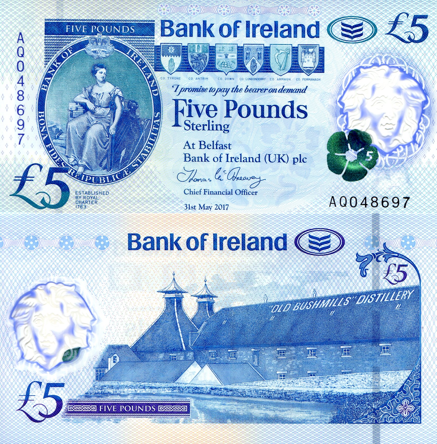 Ireland, North 5 Pounds UNC pick #: New