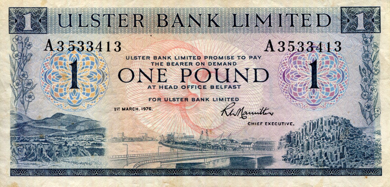 Ireland, North 5 Pounds VF (See large scan) pick #: 325c