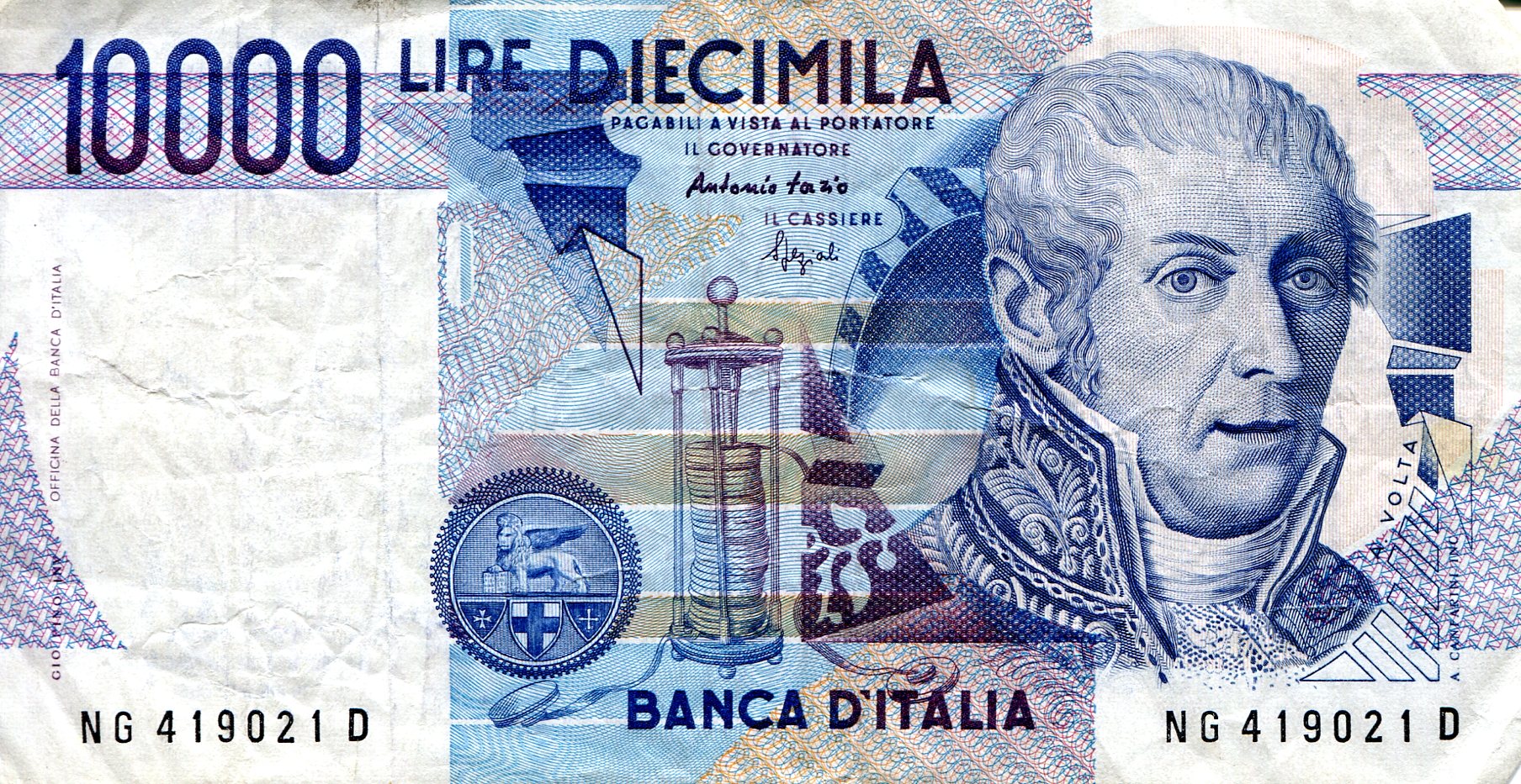 Italy  10,000 Lire F/VG (see scan) pick #: 112c