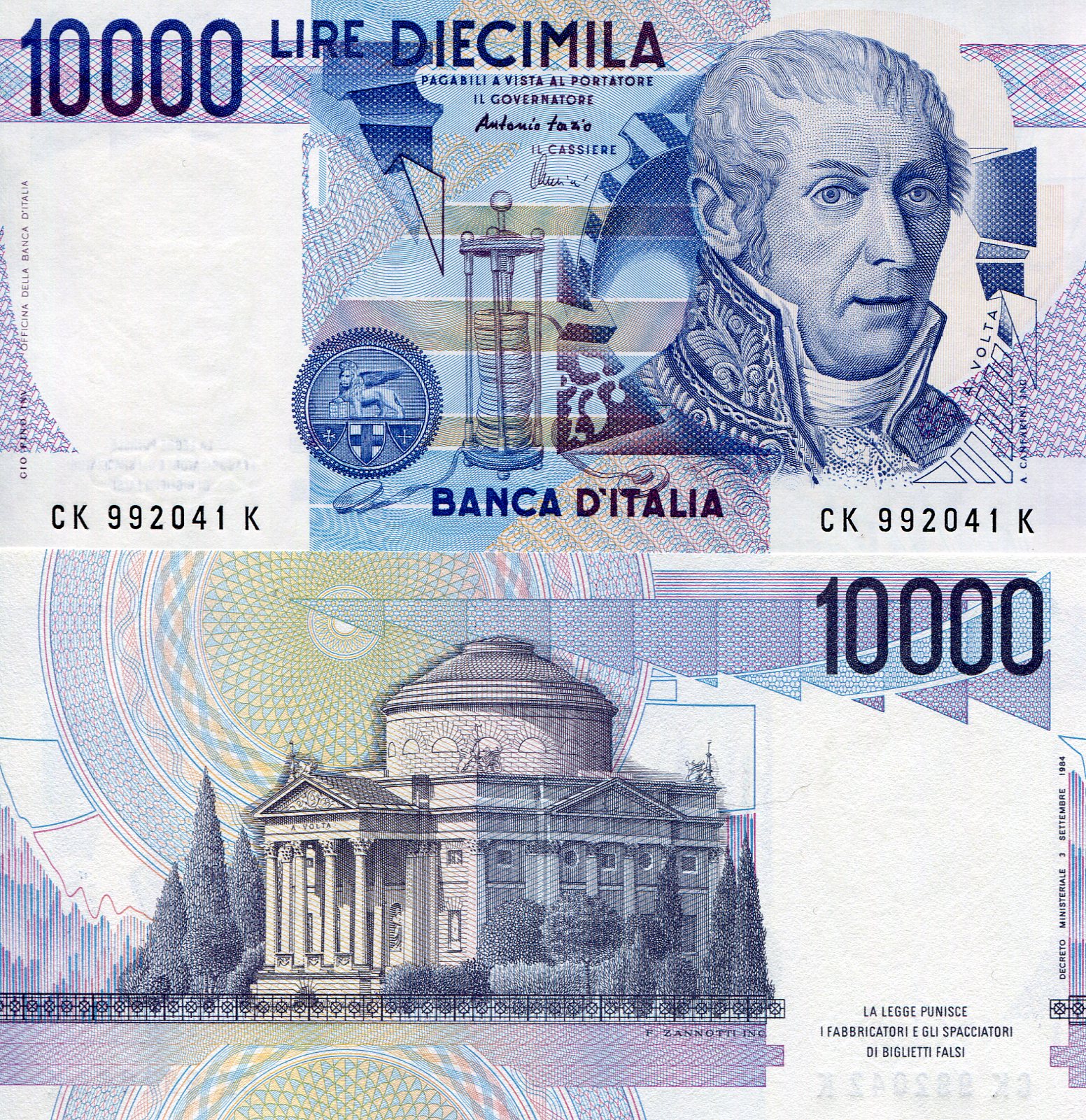Italy  10,000 Lire UNC pick #: 112d