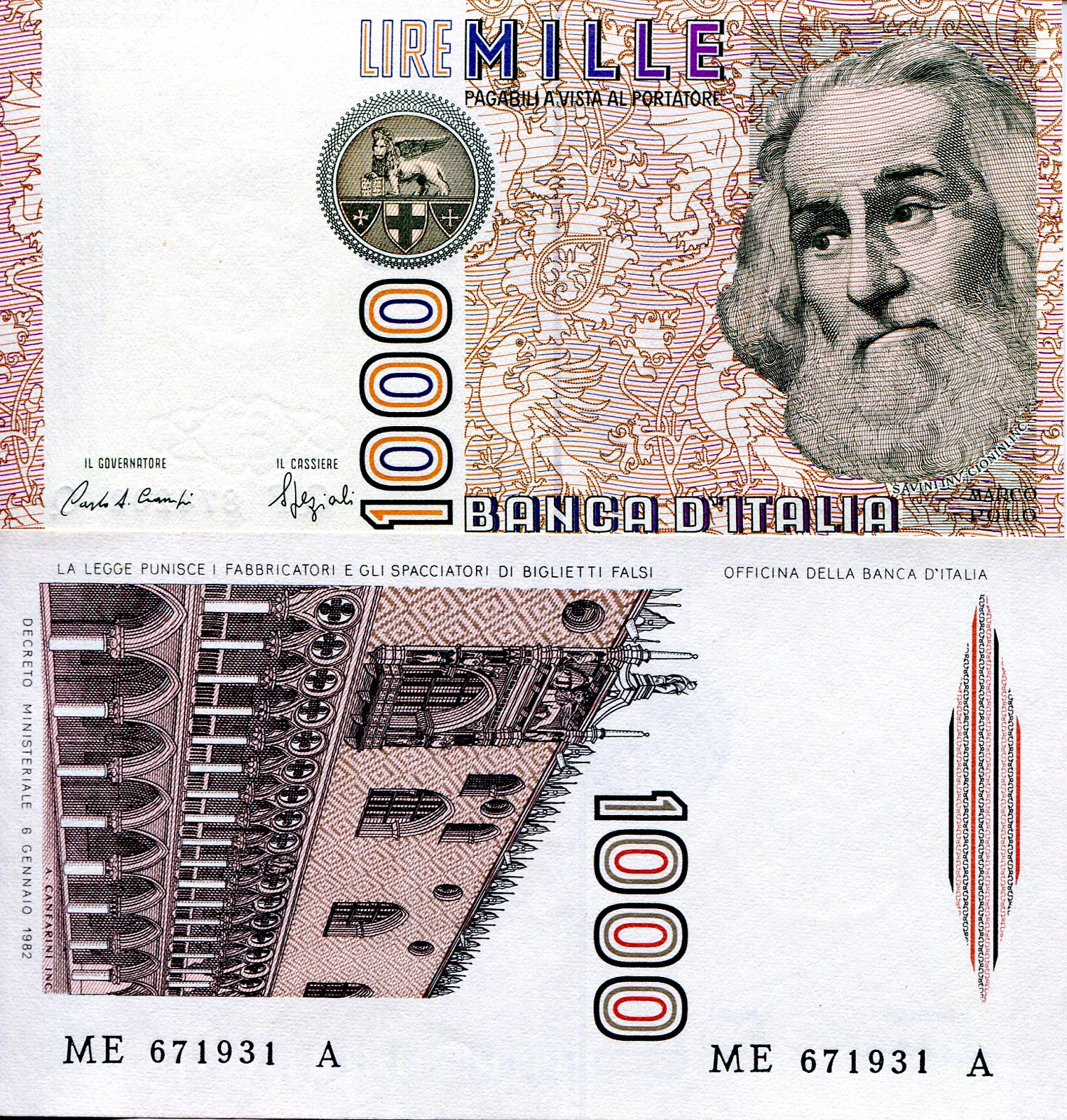 Italy  1,000 Lire UNC pick #: 109b