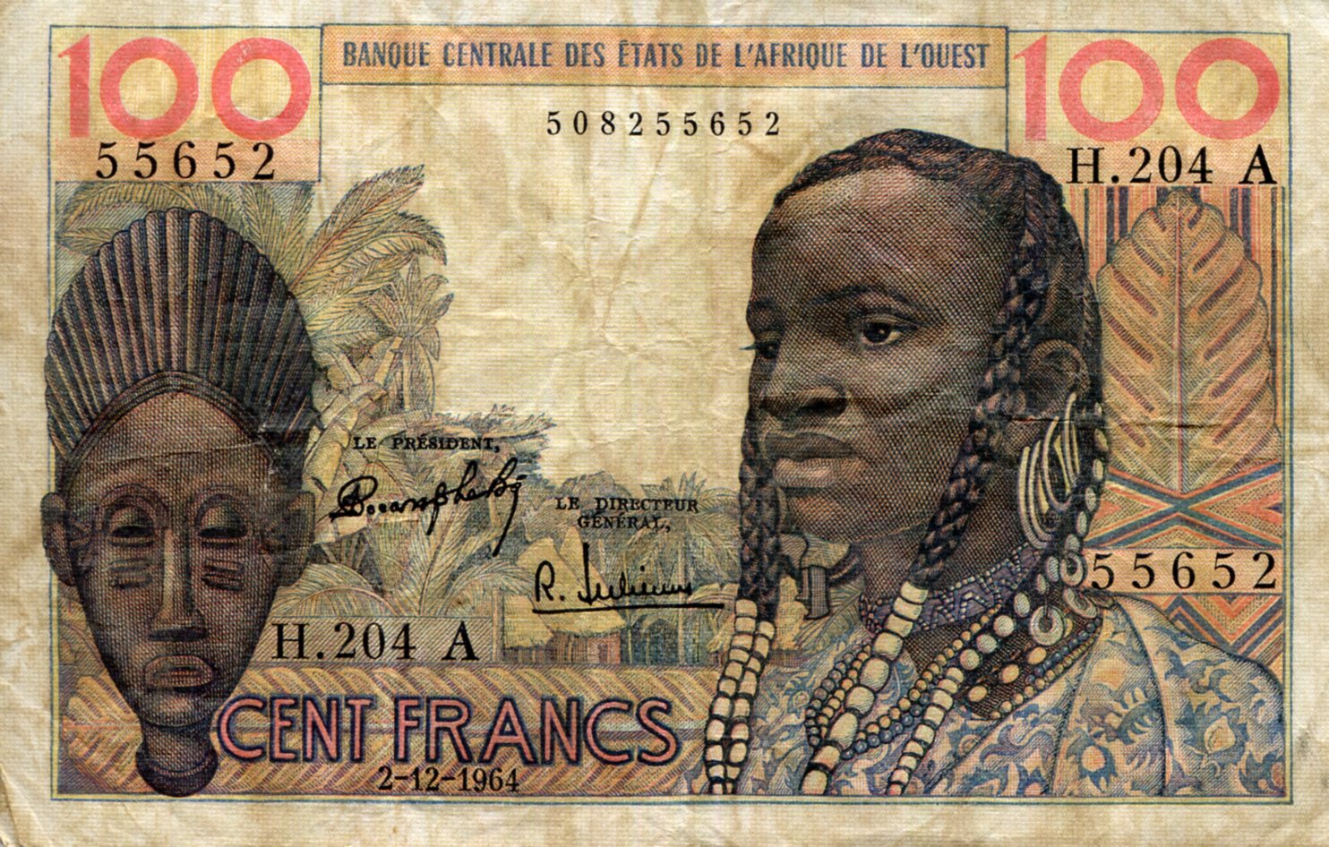 Ivory Coast 100 Francs F/VG (see large image) pick #: 101Ad