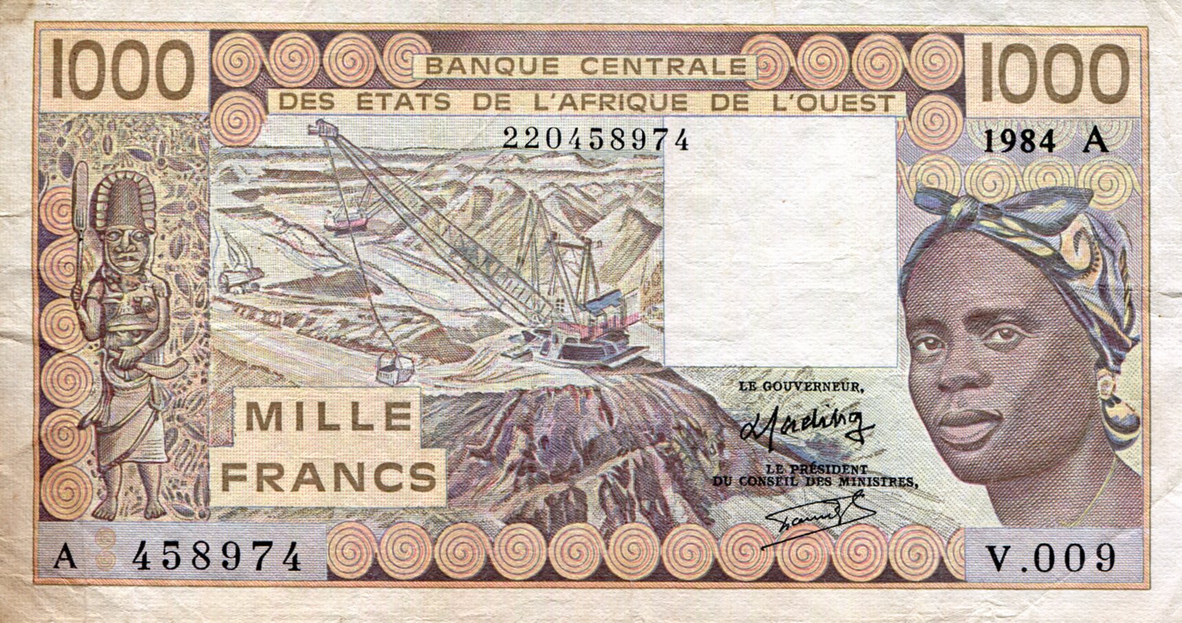 Ivory Coast 1,000 Francs F/VG (See large scan) pick #: 107Ad