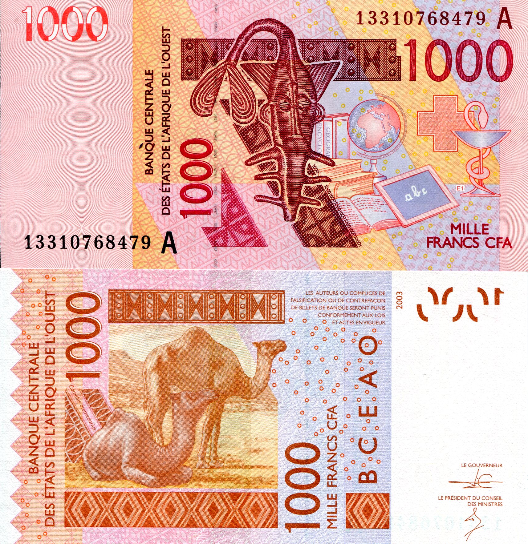 Ivory Coast 1,000 Francs UNC pick #: 115Am