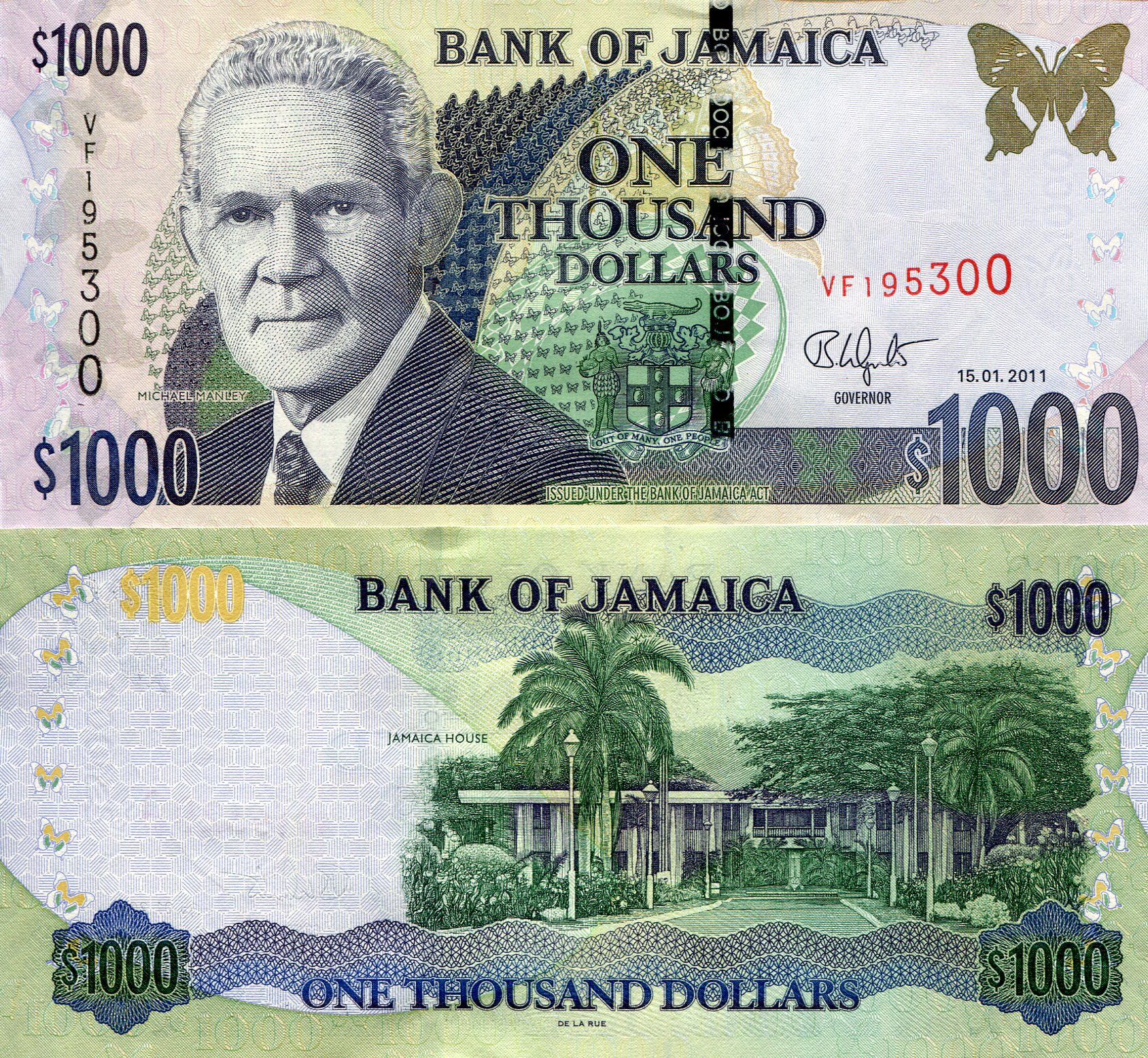 Jamaica 1,000 Dollars UNC pick #: 86i