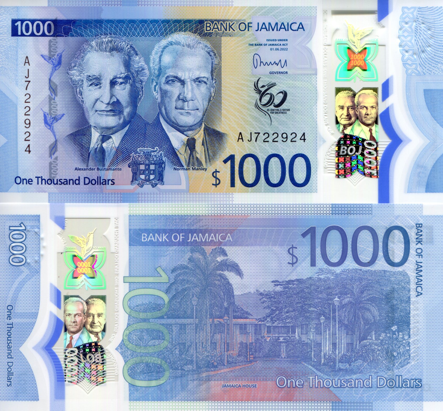 Jamaica 1,000 Dollars UNC pick #: New