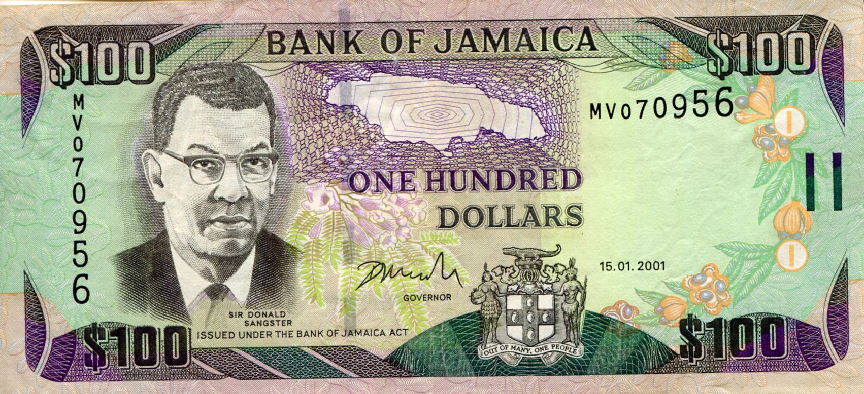 Jamaica 100 Dollars XF (see large scan) pick #: 80b